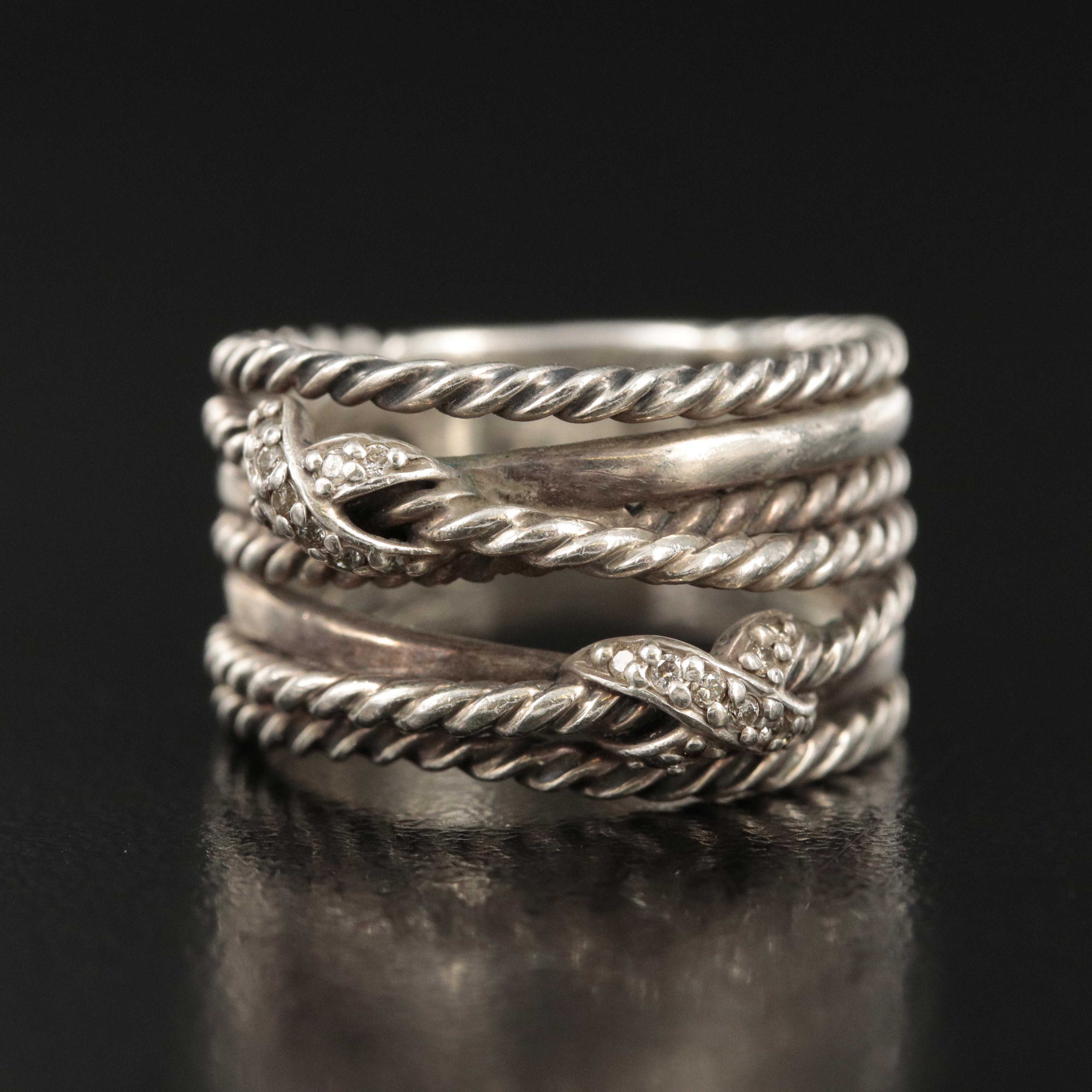 David Yurman Sterling Diamond Double X Crossover Ring EBTH