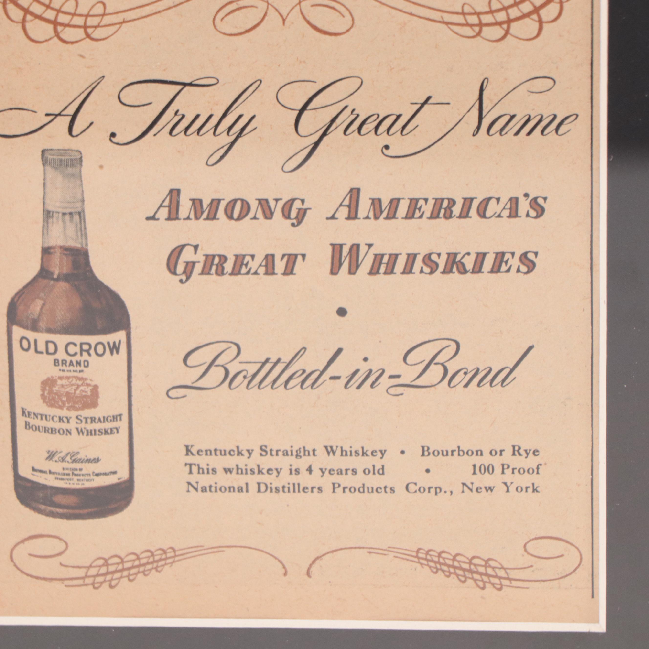 Old Crow Bourbon Whiskey Lithograph Advertisement, 1944 EBTH