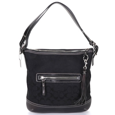 Coach Hobo Bag In Black Signature Jacquard and Leather Trim