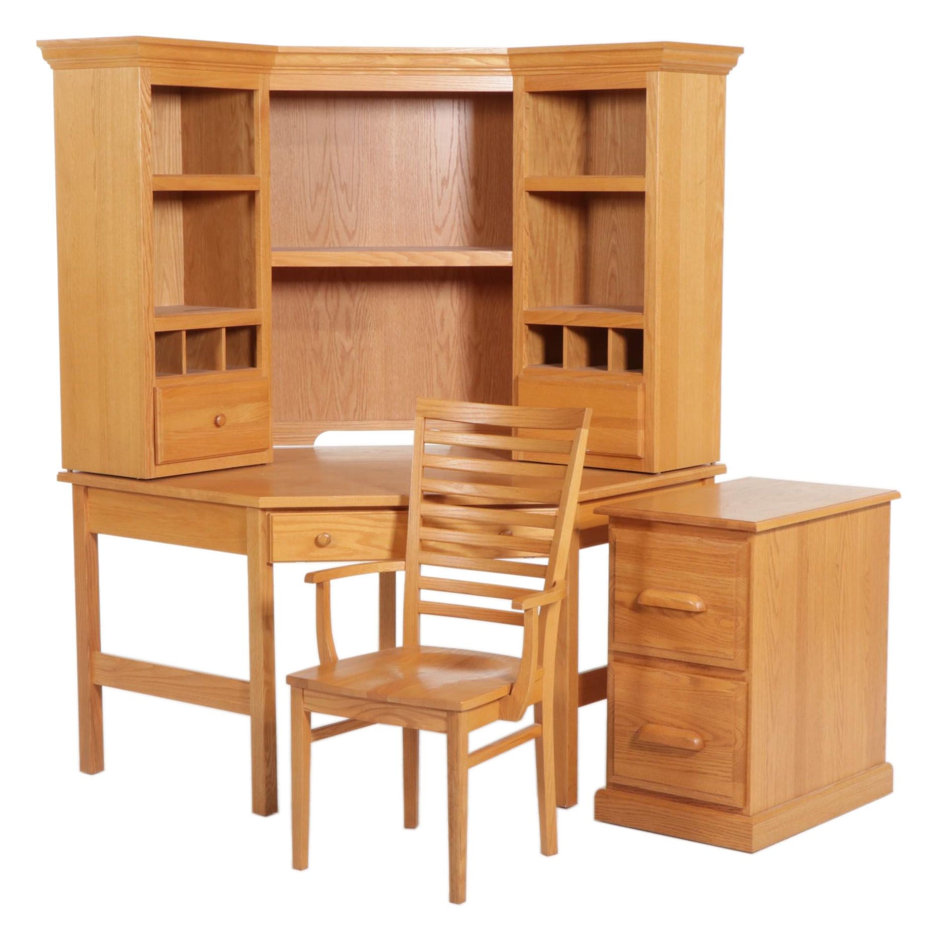 Amish Oak Corner Desk with Hutch, Chair and Filing 21st