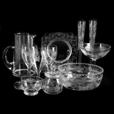 Rock Sharpe and Other Glass Salad Plates, Water Goblets, Serving Bow and More