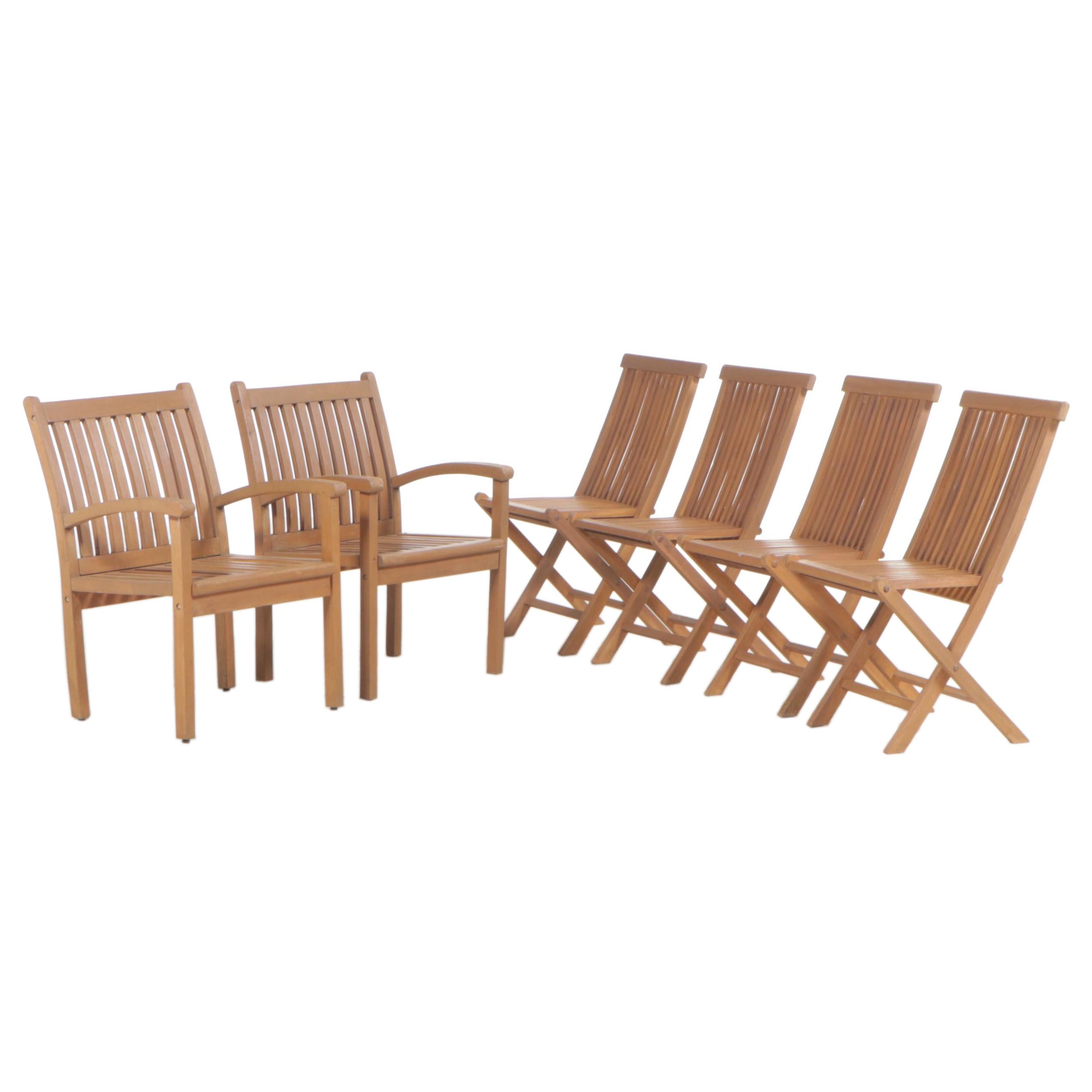 Four Slatted Teak Folding Patio Side Chairs Plus Two Armchairs EBTH