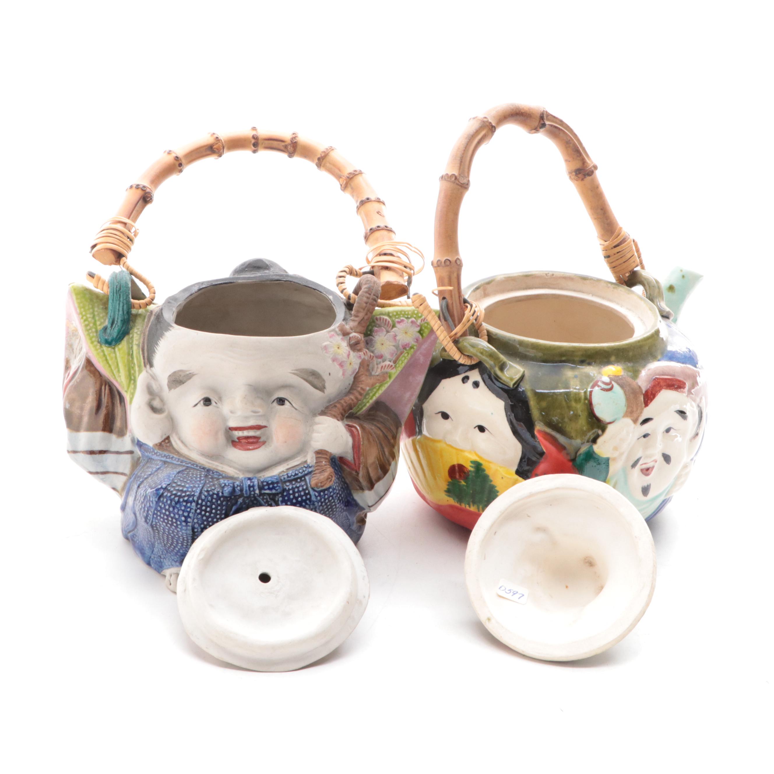 Japanese Banko Ware Teapots with Bamboo Handles EBTH