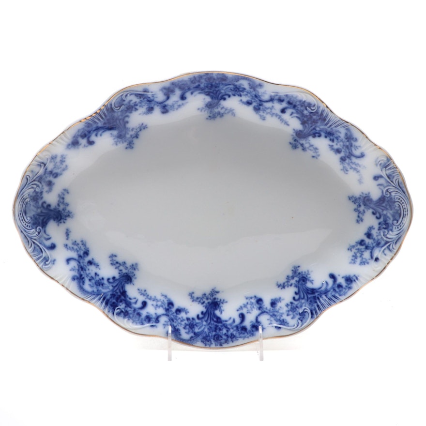 W.H. Grindley & Co. English Ironstone Flow Blue Platter, Late 19th/ Early 20th C