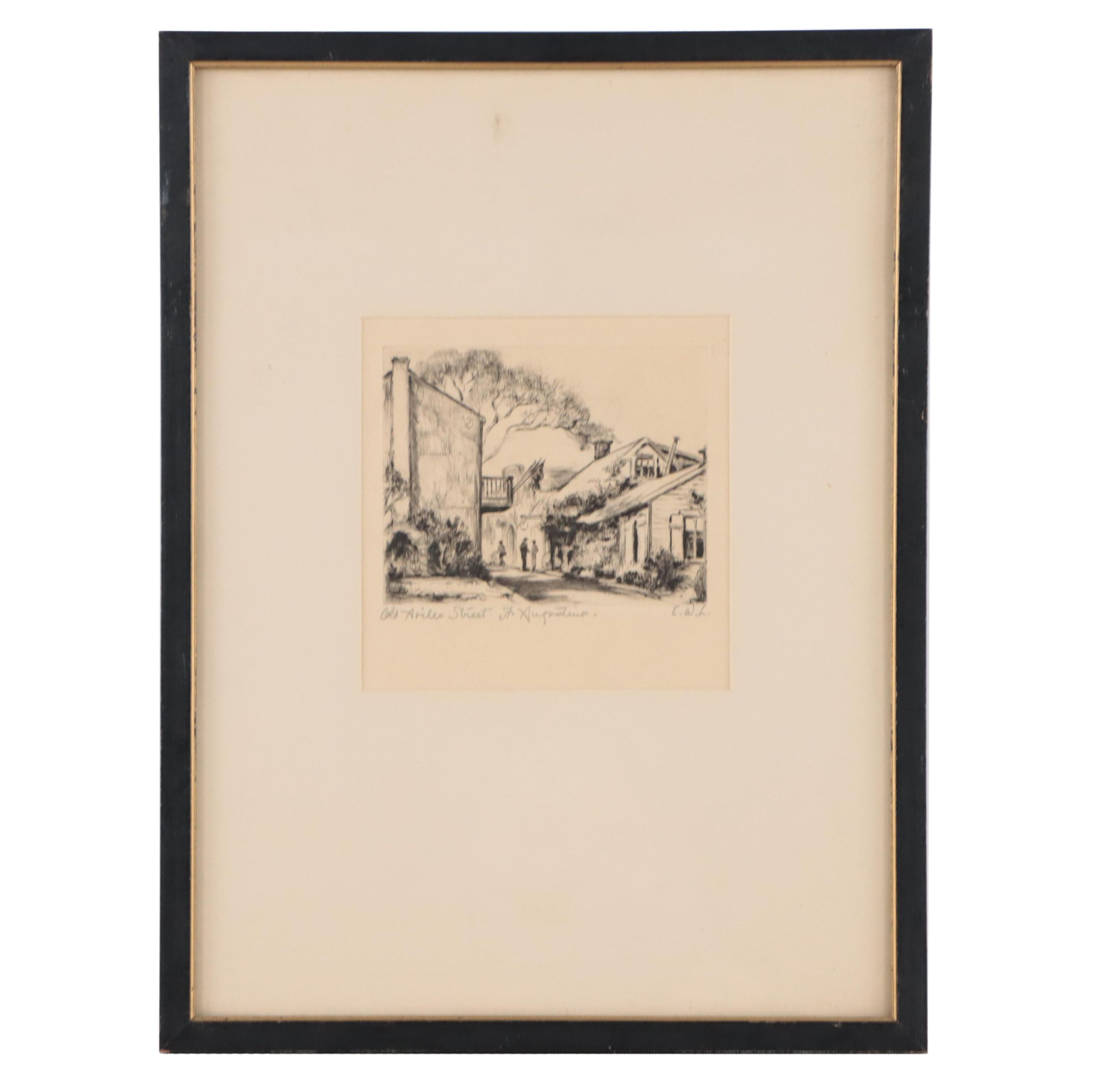 Etching With Drypoint "Old Aviles Atreet St Augustine," Circa 1930 | EBTH