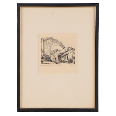 Etching With Drypoint "Old Aviles Atreet St Augustine," Circa 1930