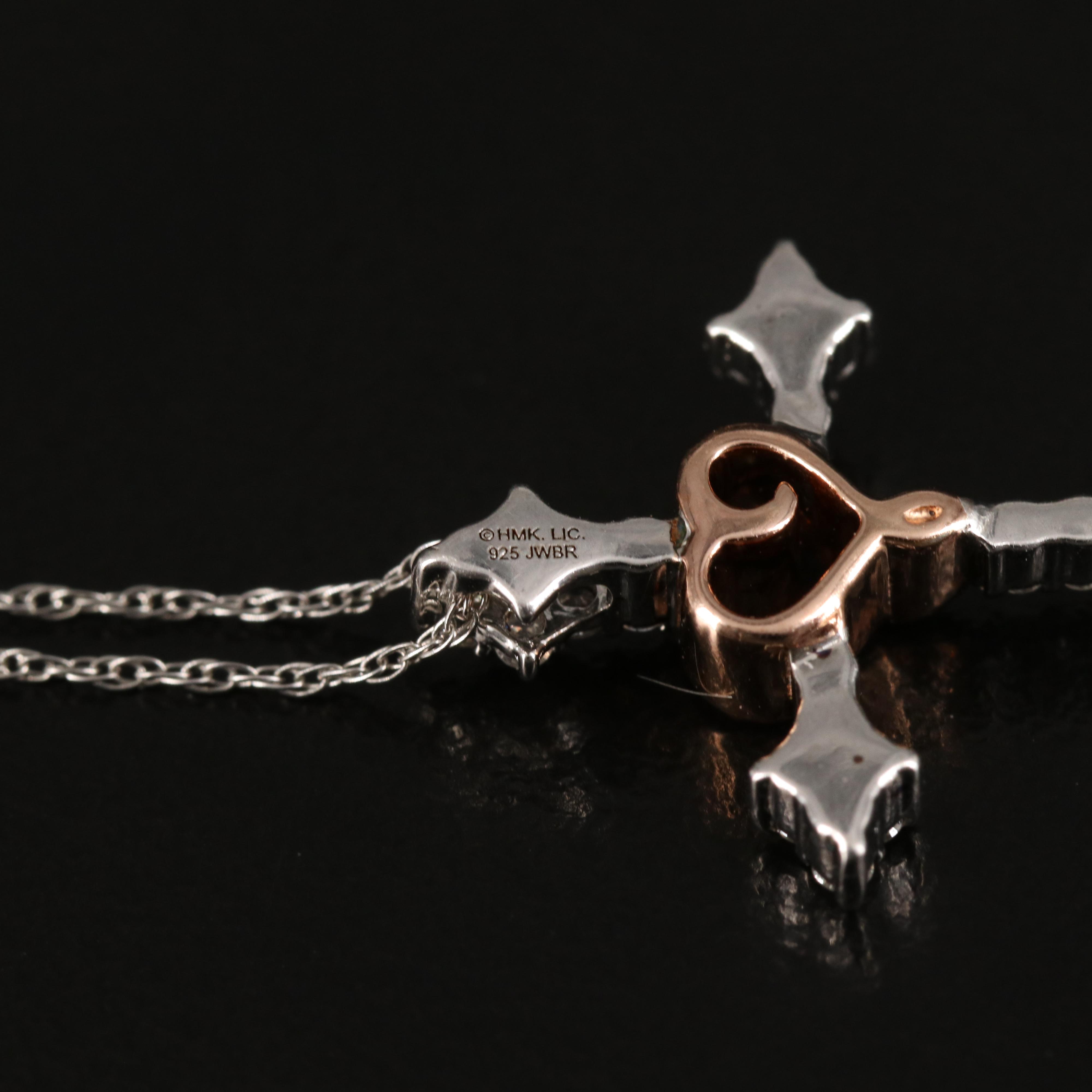 Sterling Diamond Cross and Heart Pendant Necklace EBTH