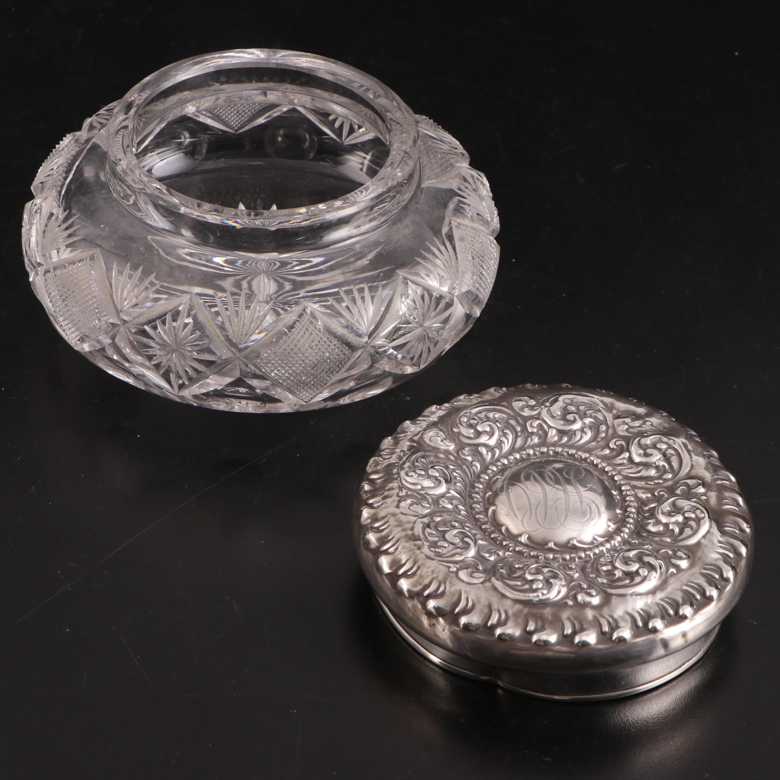 Alvin Sterling Silver Lidded Cut Glass Powder Jar, Early 20th Century