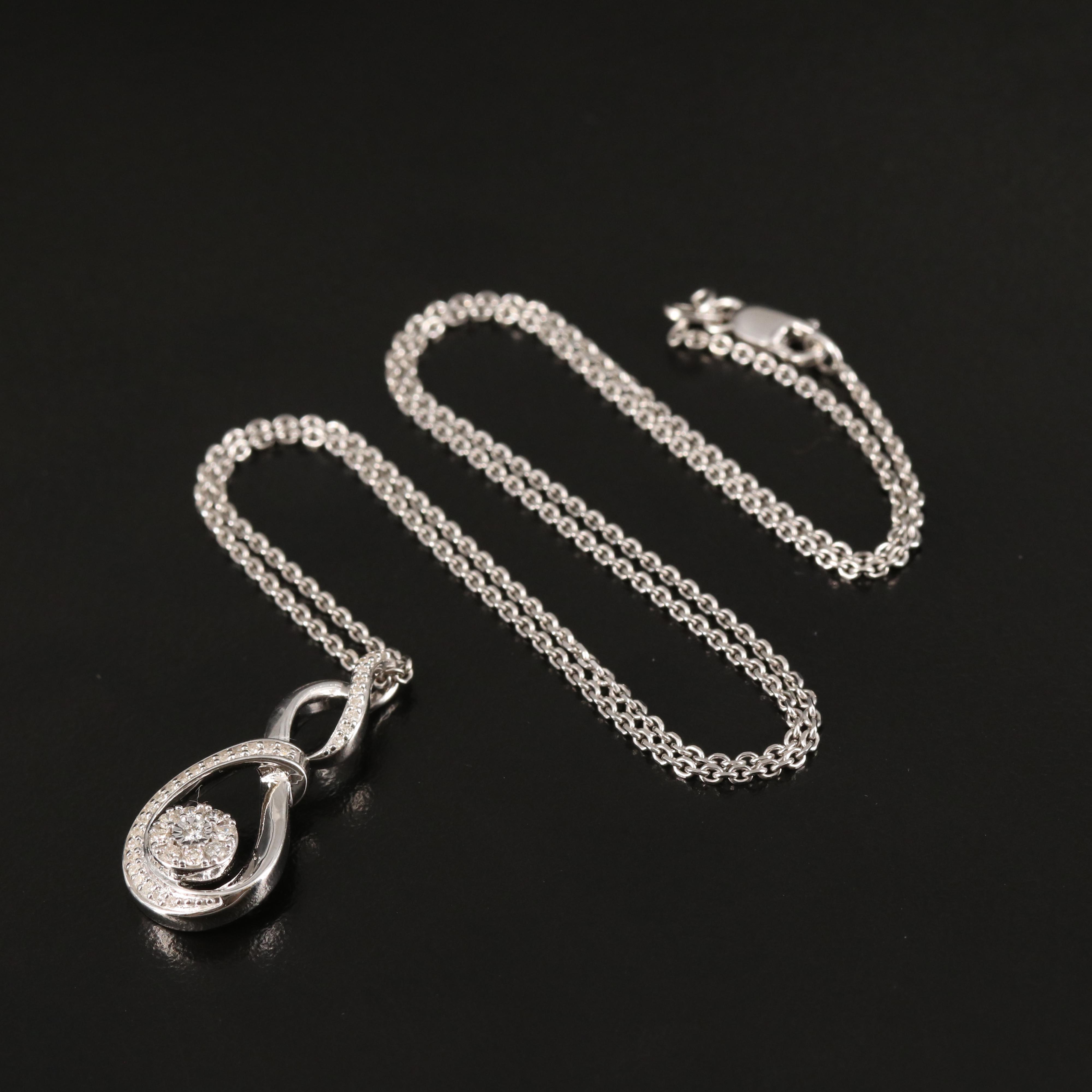 Sterling Diamond Twist Pendant Necklace EBTH