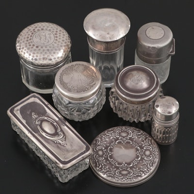 English and American Sterling Silver and Glass Vanity Jar Collection