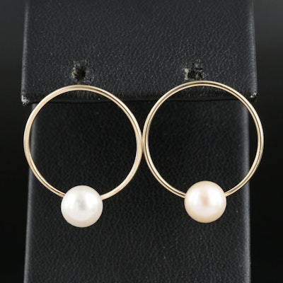 14K Pearl Circle Earrings