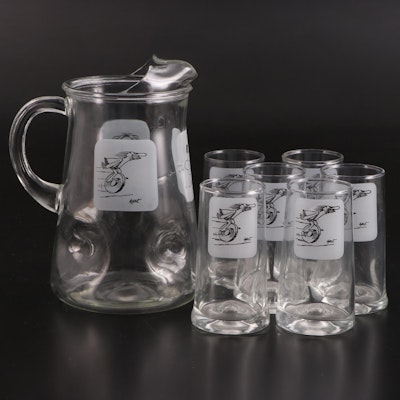 Johnny Hart BC Dimpled Glass Pitcher and Tumblers