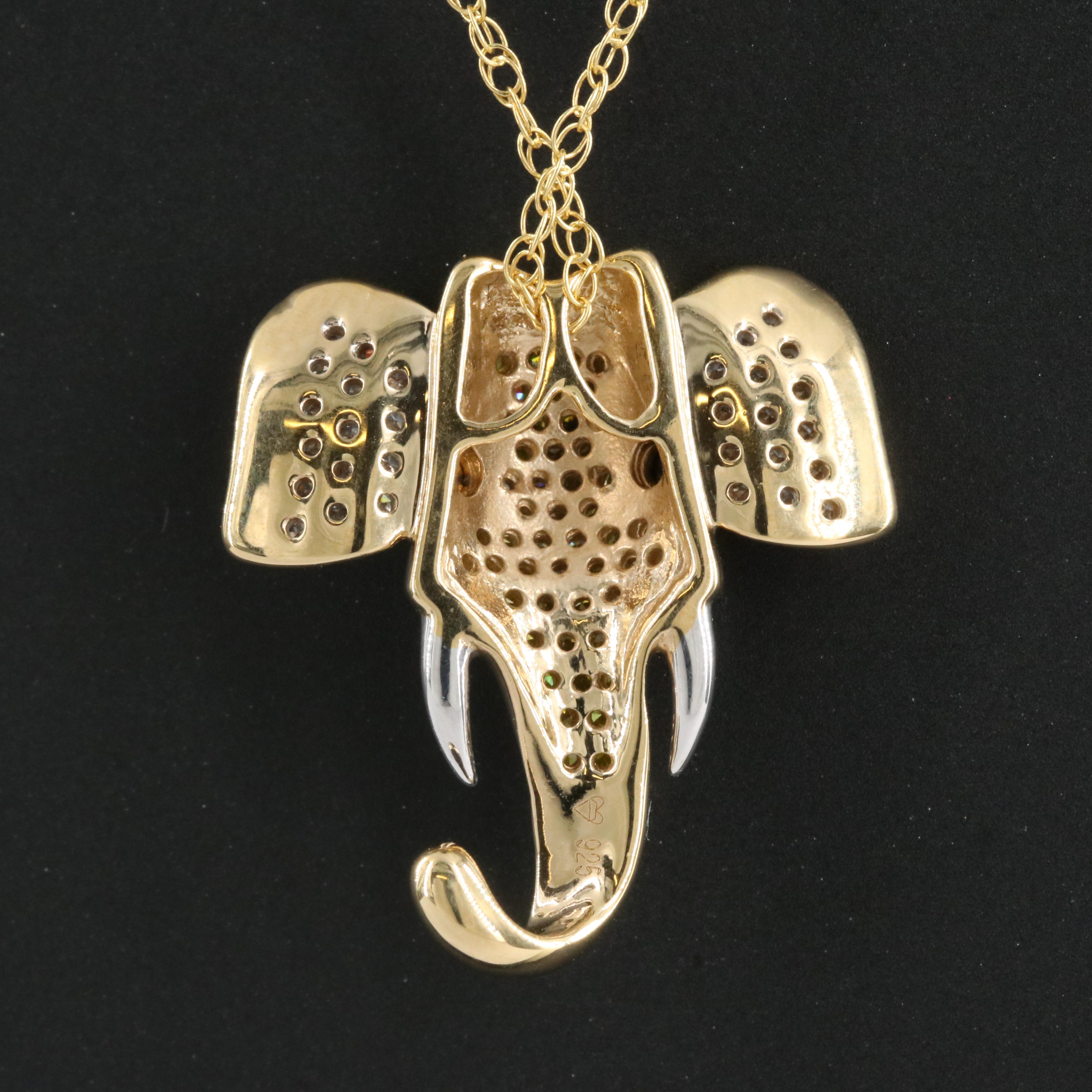 Sterling Diamond Elephant Pendant Necklace EBTH