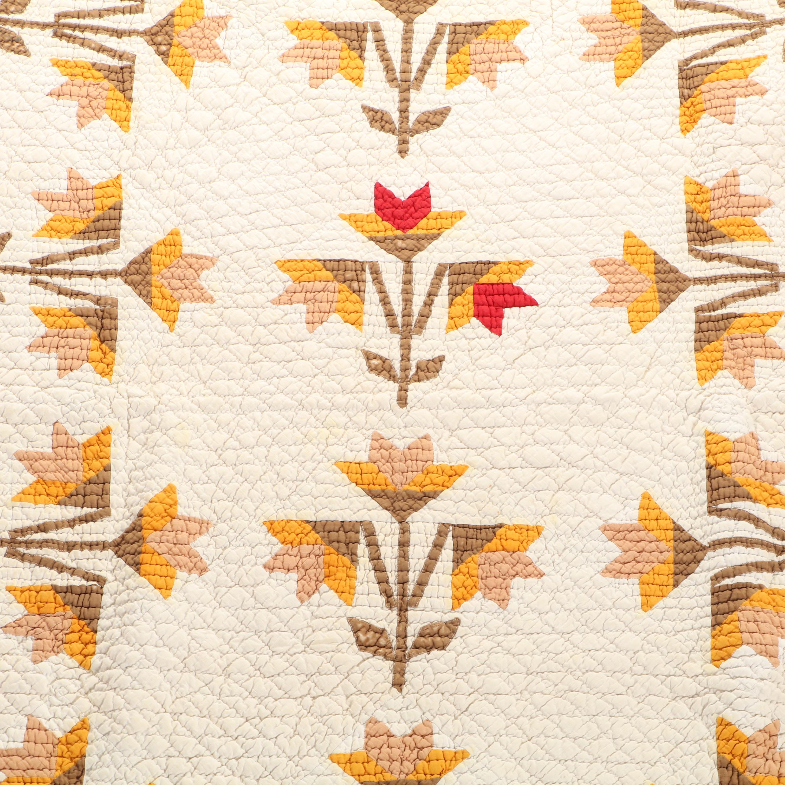 HandPieced Cotton "Carolina Lily" Quilt With Crochet Paper Pillow