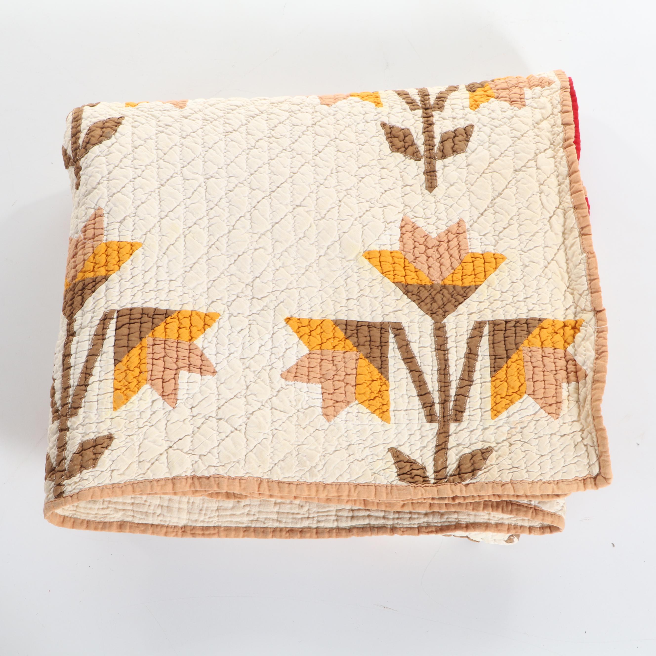 HandPieced Cotton "Carolina Lily" Quilt With Crochet Paper Pillow