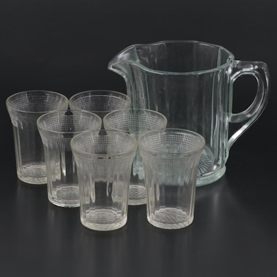 Waffle Cut Optic Glass Tumblers and Other Pitcher, 20th Century