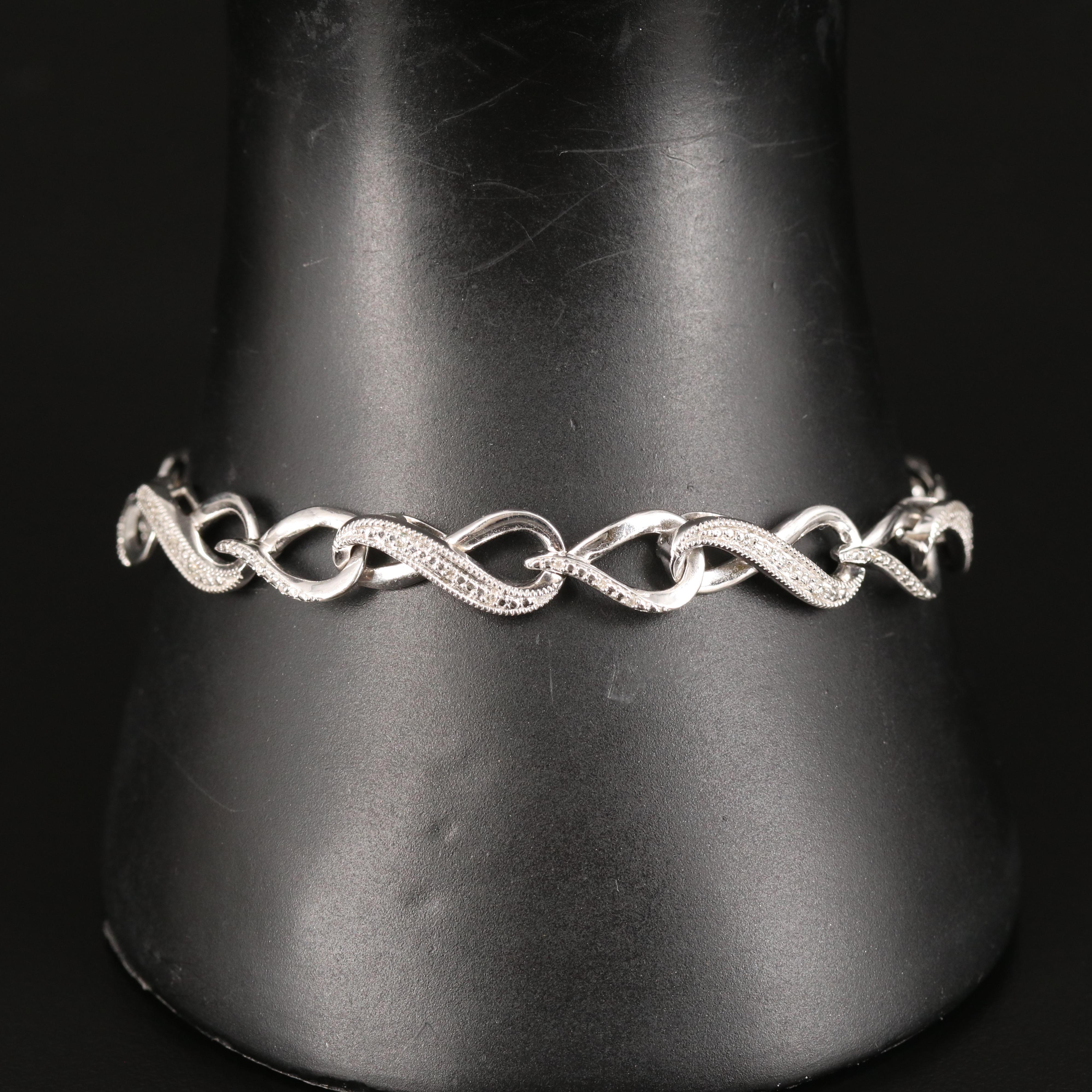 Sterling Diamond Infinity Link Bracelet EBTH