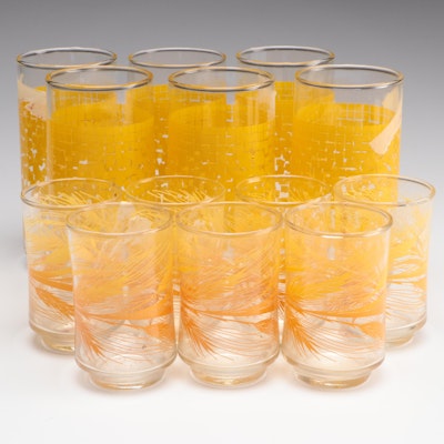 Checkerboard Glass Tumblers with Libbey Wheat Juice Glasses