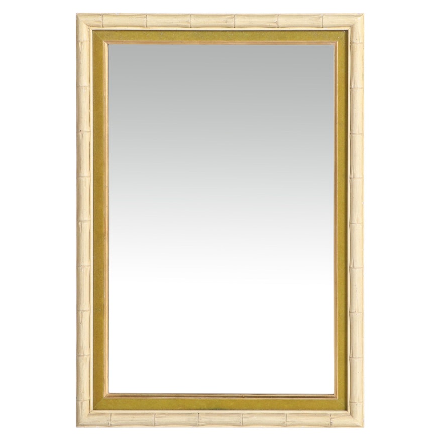 Cream-Painted Faus Bamboo Wall Mirror, Mid to Late 20th Century