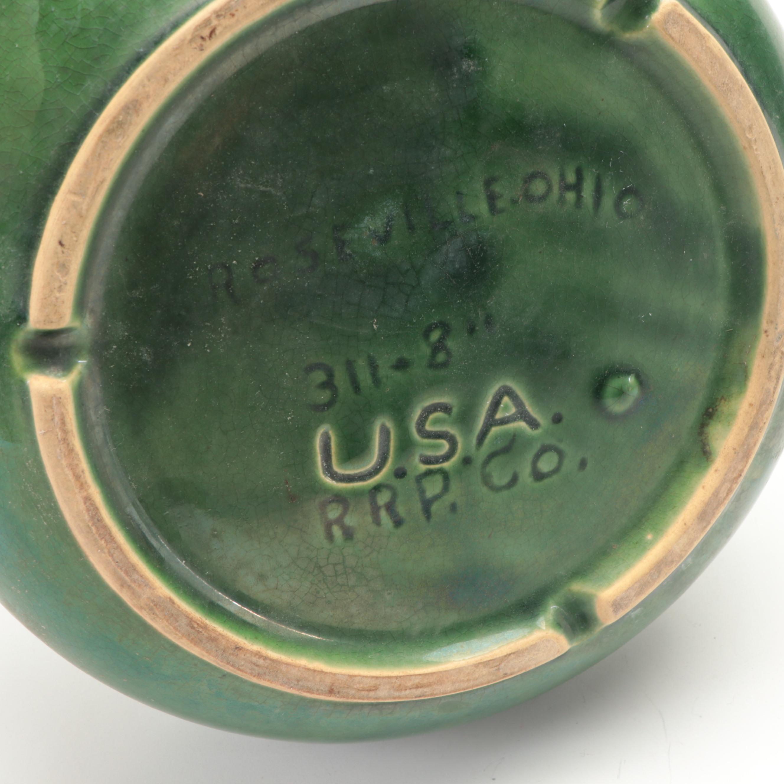 Roseville "Snowberry Fern Green" Vase with McCoy and Other Ceramic