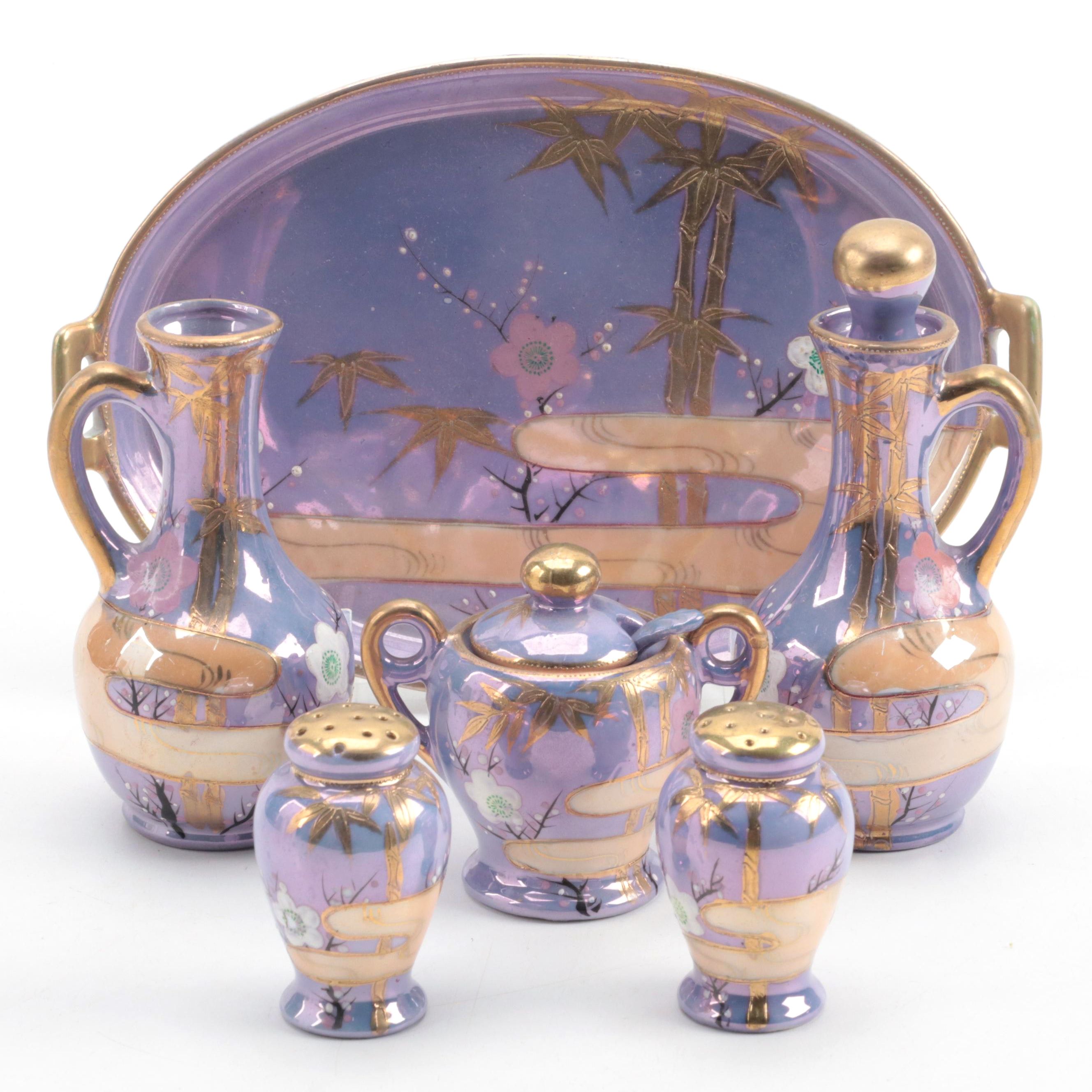 Japanese Lusterware Porcelain Condiment Set with Tray, Mid-20th Century ...