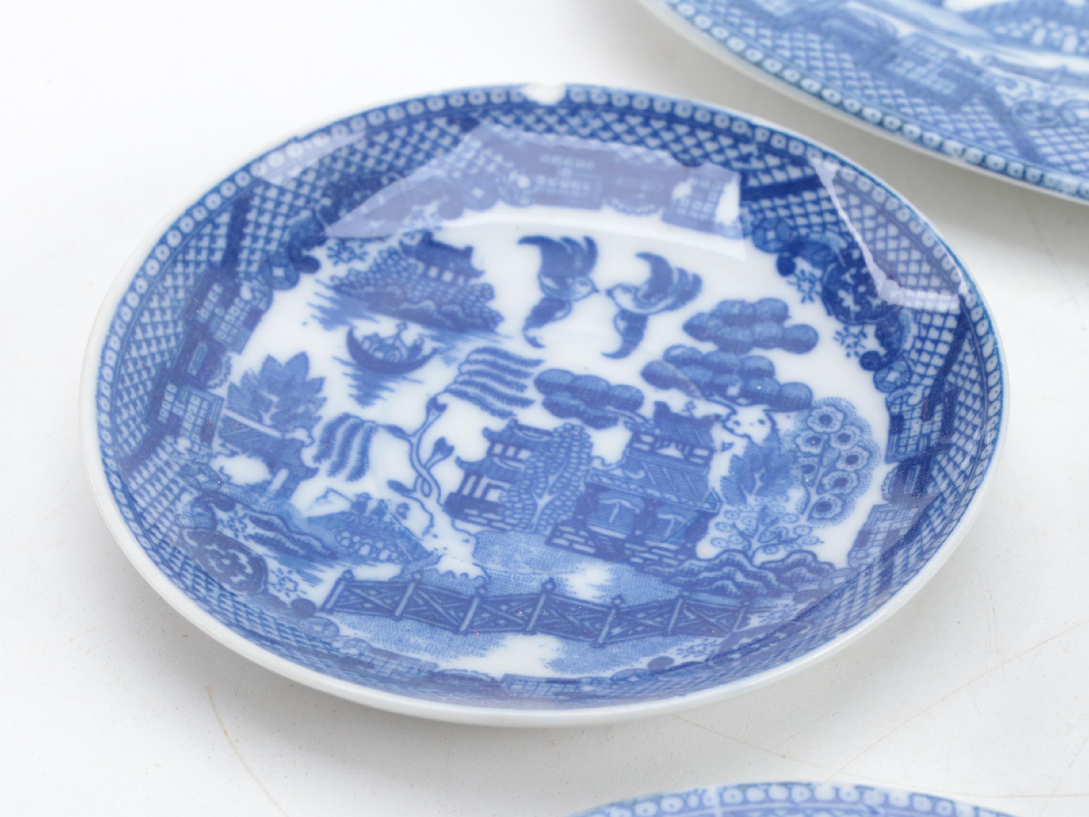 Blue Willow Miniature Porcelain Japanese Serveware Set, Mid20th