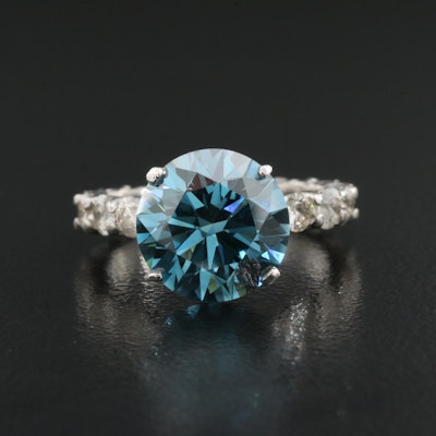 14K 5.10 CTW Diamond Ring with Fancy Dark Blue Center