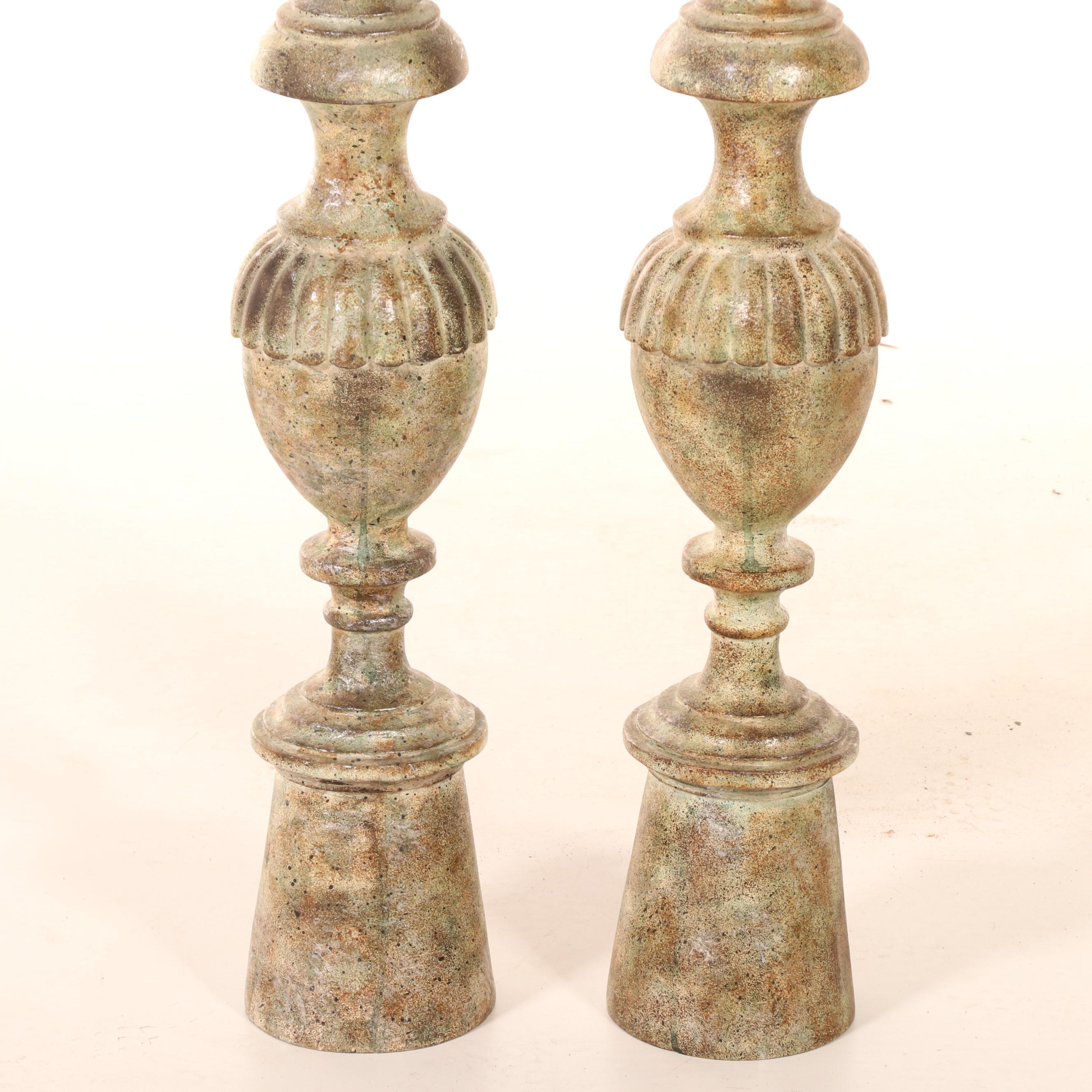 Pair of Neoclassical Style Patinated Composite Urn Shaped Finials | EBTH
