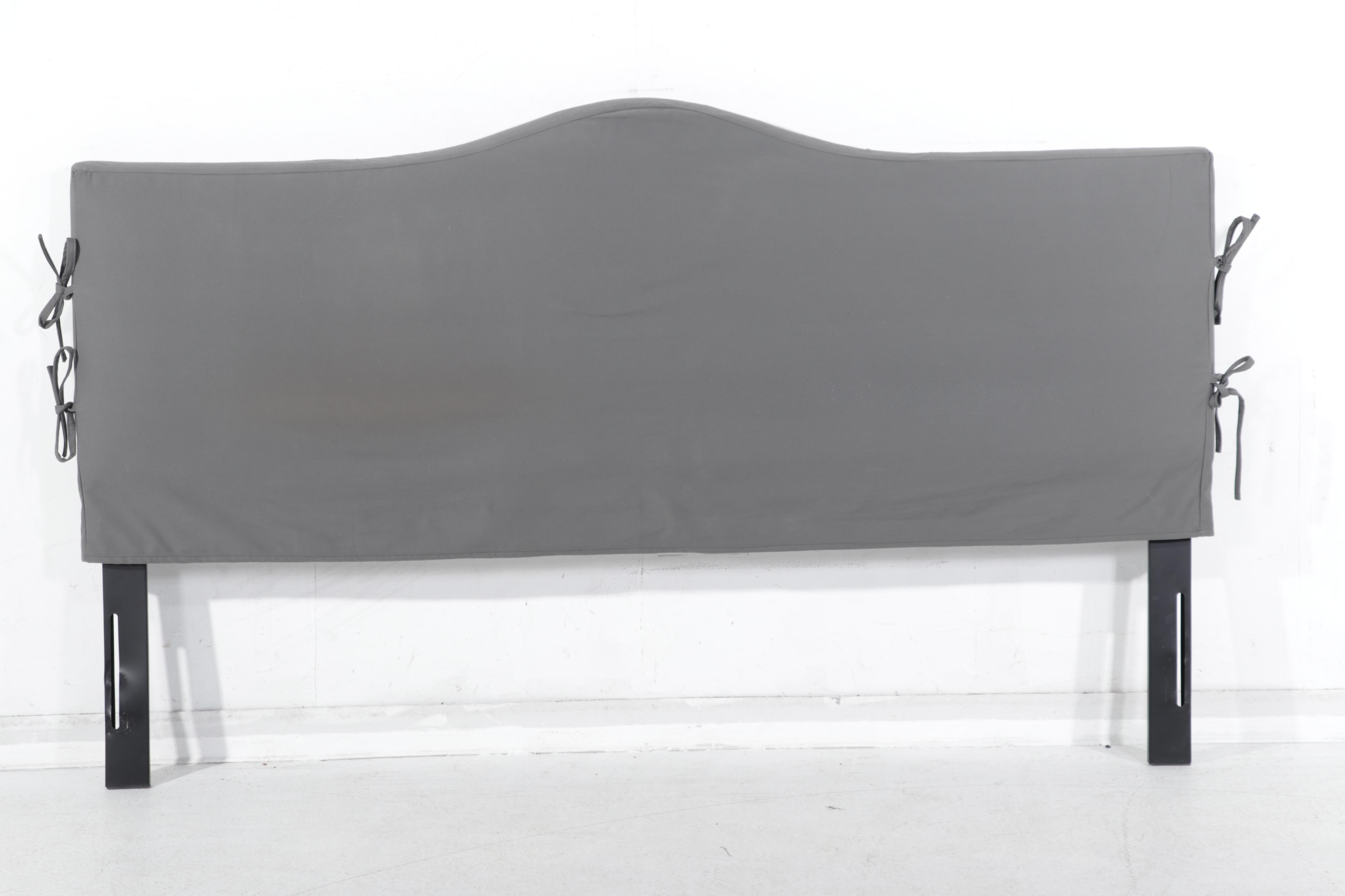 Black Metal and Gray Slipcover Upholstered King Size Headboard EBTH