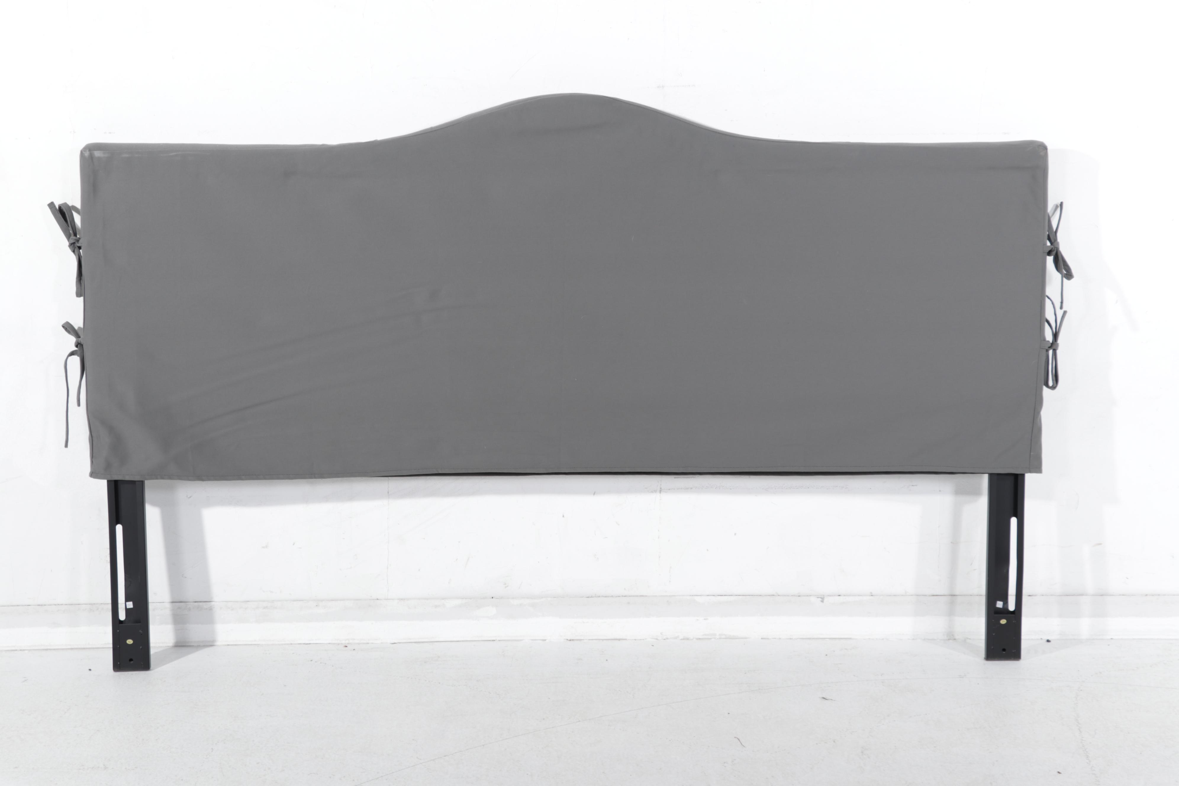 Black Metal and Gray Slipcover Upholstered King Size Headboard EBTH