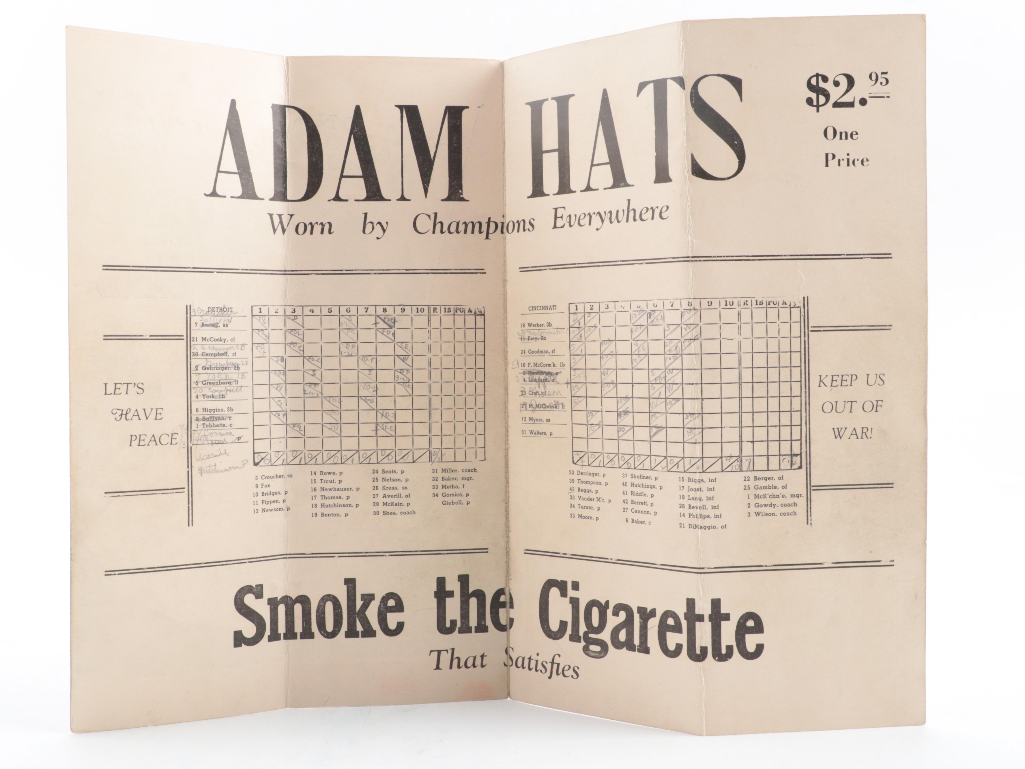 1940 MLB World Series Cincinnati Reds vs. Detroit Tigers Game 4 Score