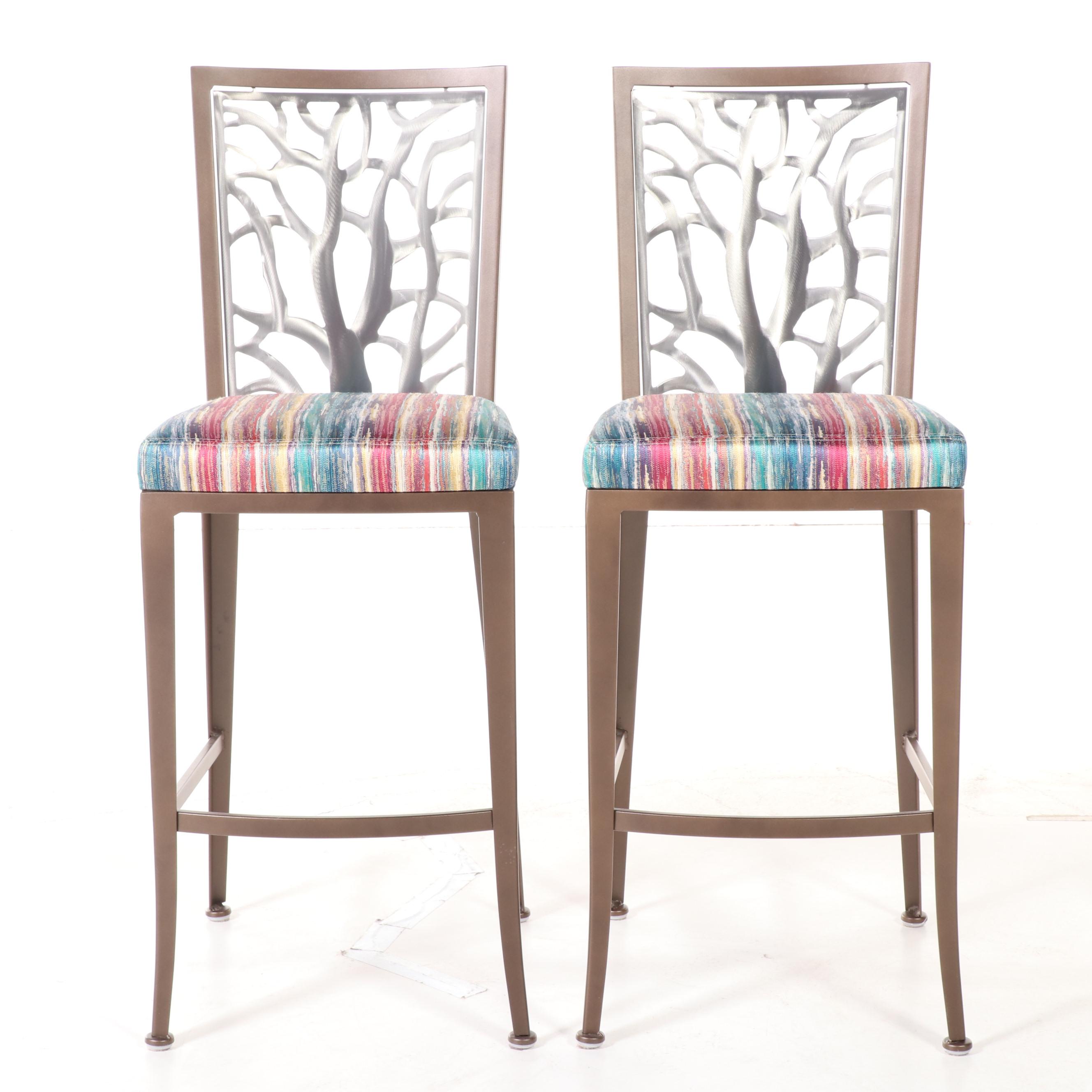 Pair of Johnston Casuals Furniture "Luca" Bronzed and Brushed Metal Bar