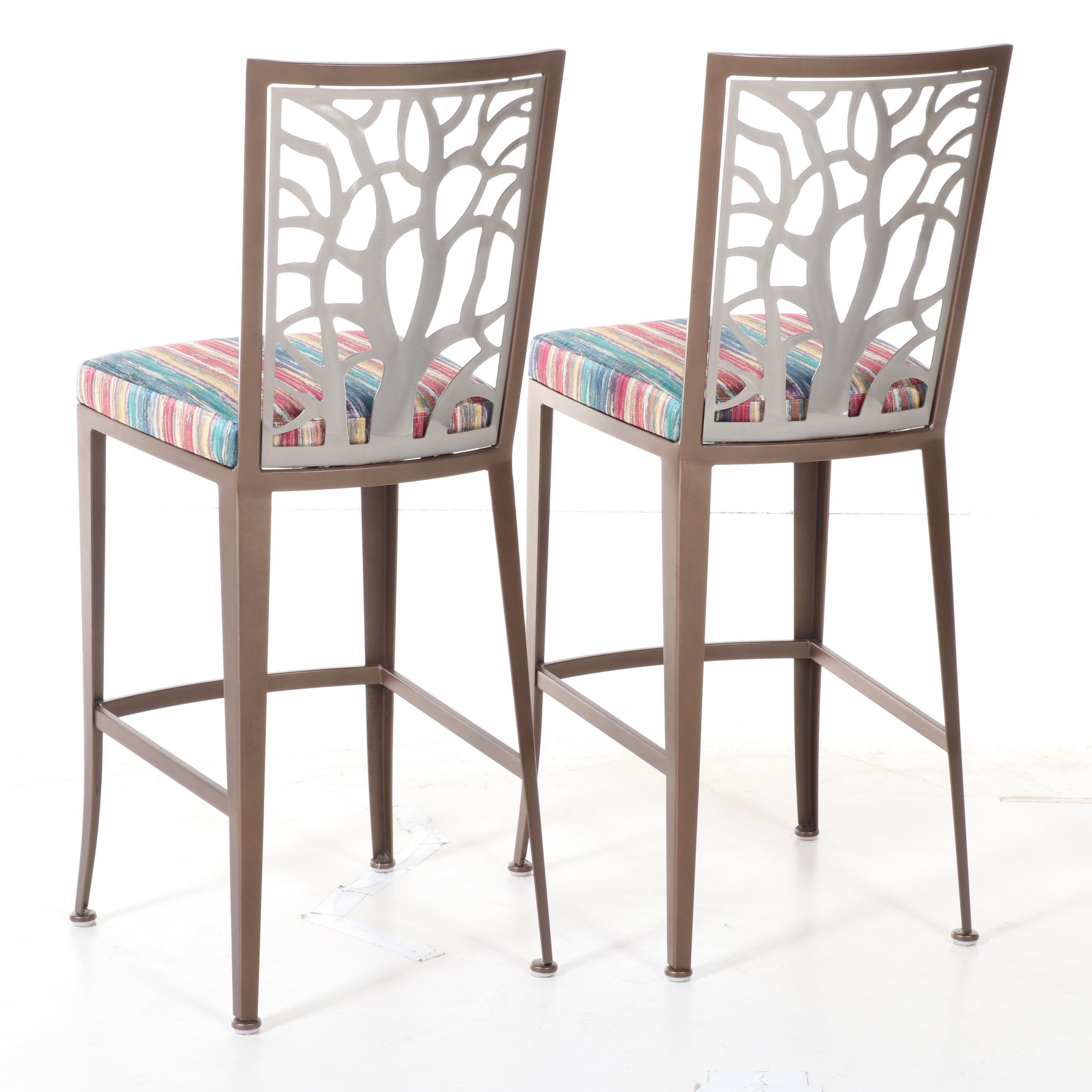 Pair of Johnston Casuals Furniture "Luca" Bronzed and Brushed Metal Bar