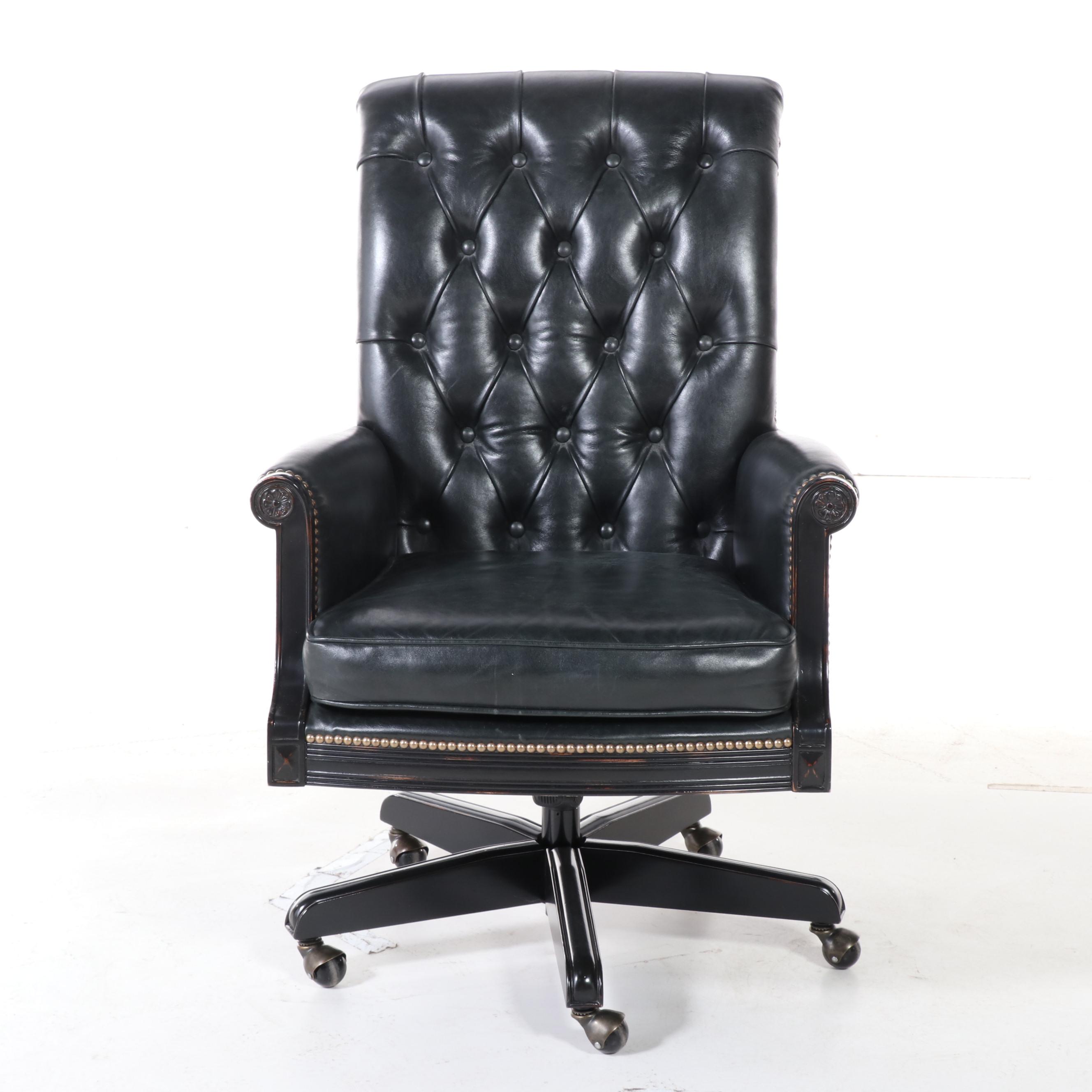 Lexington Ebonized Wood and ButtonedDown Leather SwivelTilt Desk