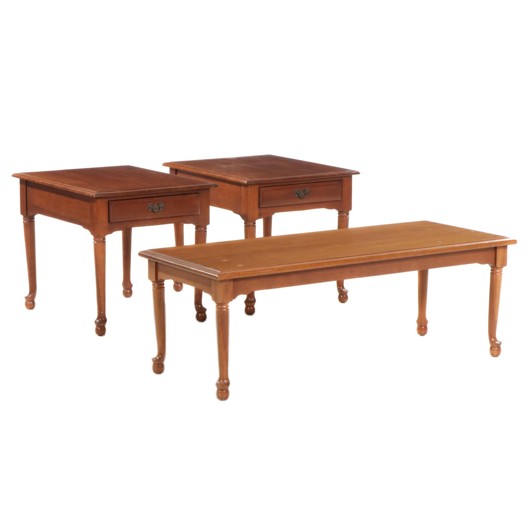 Davis Co. Queen Anne Style Cherry Cocktail Table and Pair of