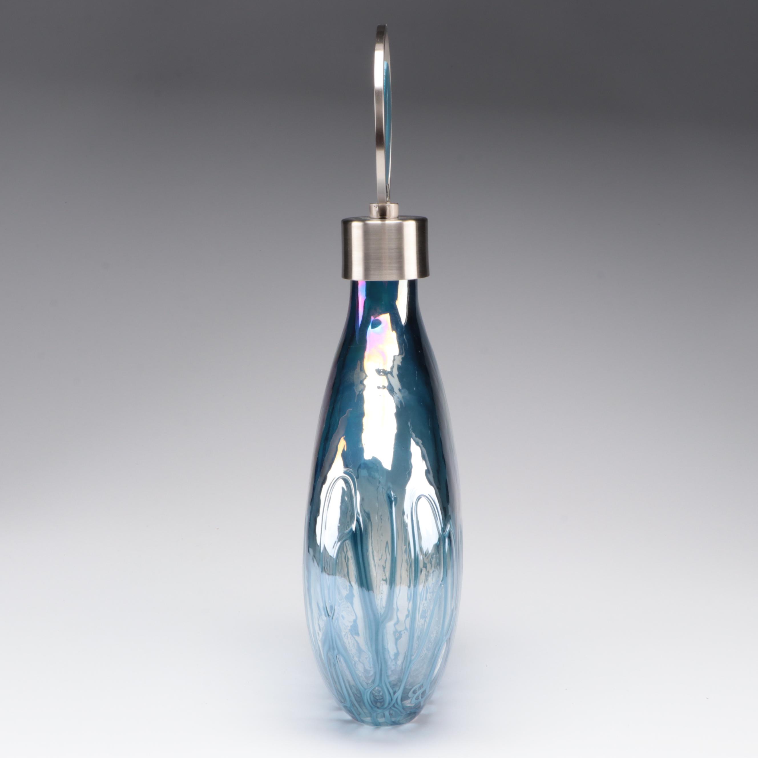 Kordenbrock Interiors Iridescent Glass Bottle With Agate Slice Stopper