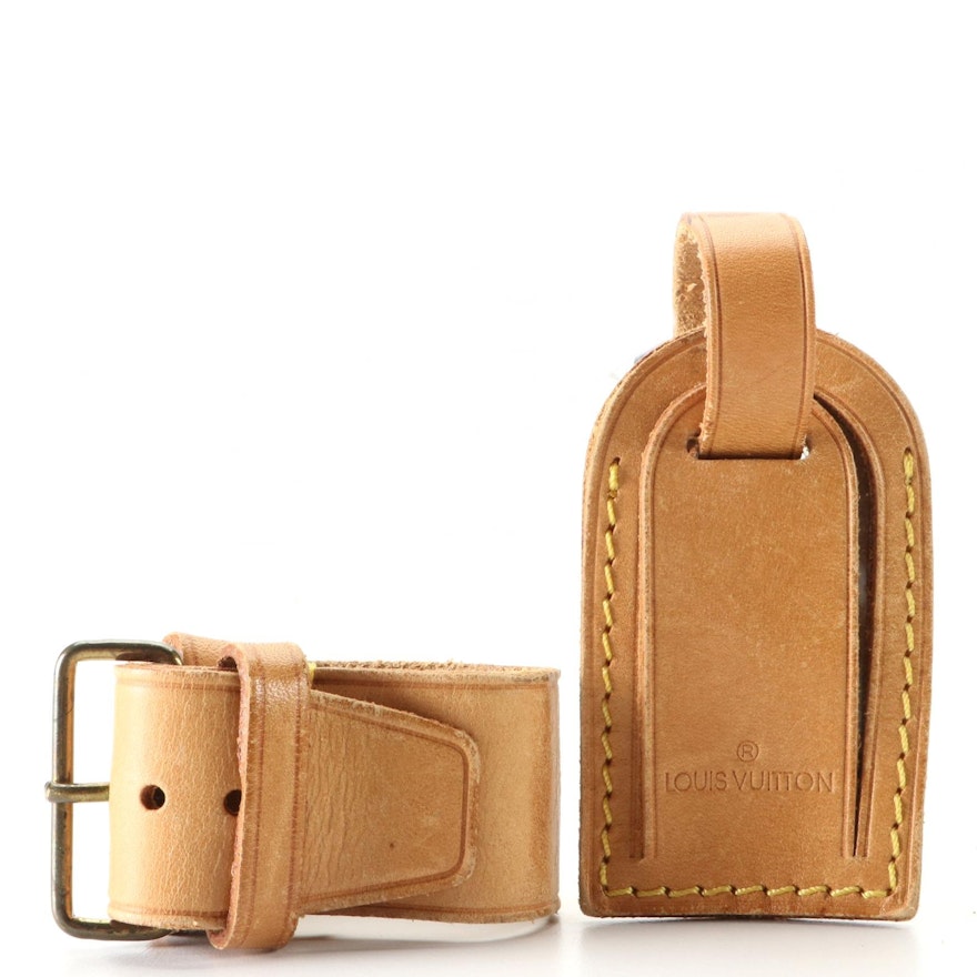 1 Auth Louis Vuitton vachetta leather luggage tag