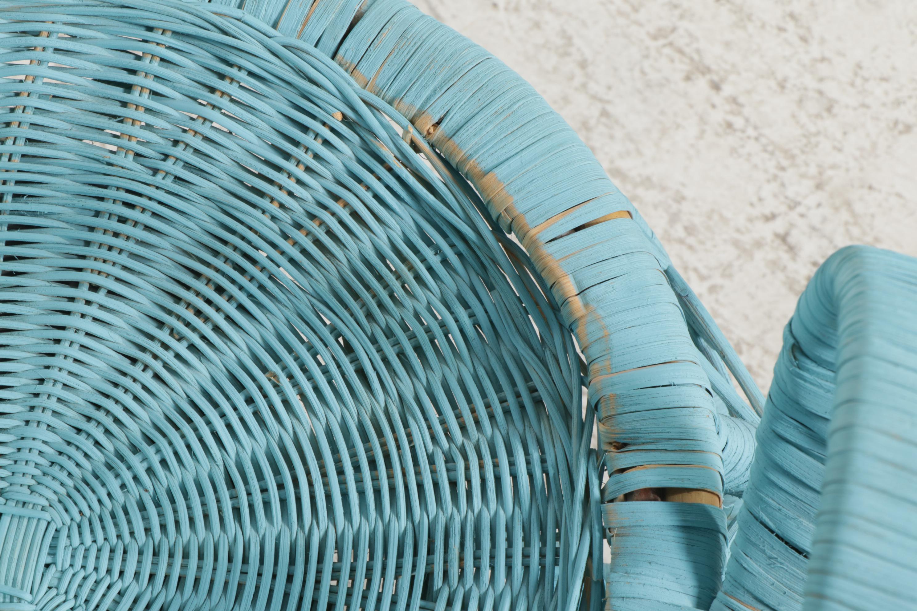 Blue-Painted Scrolled Rattan Four-Piece Patio Set, 20th Century | EBTH
