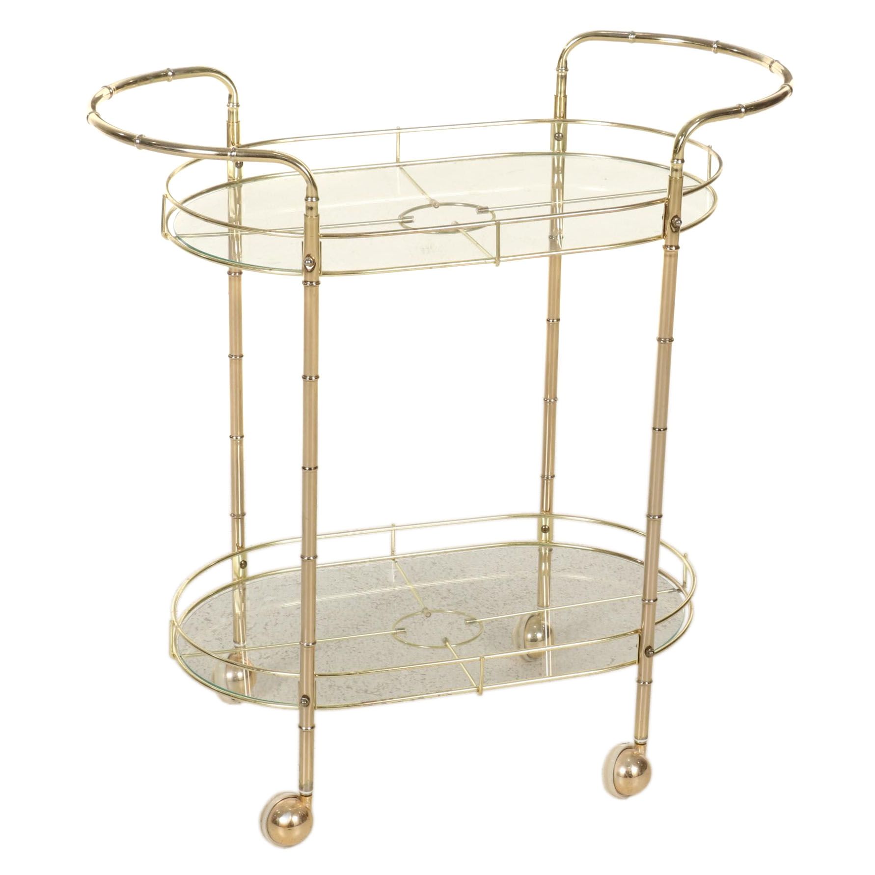 Faux Bamboo Style Metal Frame Glass Top Bar Cart, 21st Century EBTH