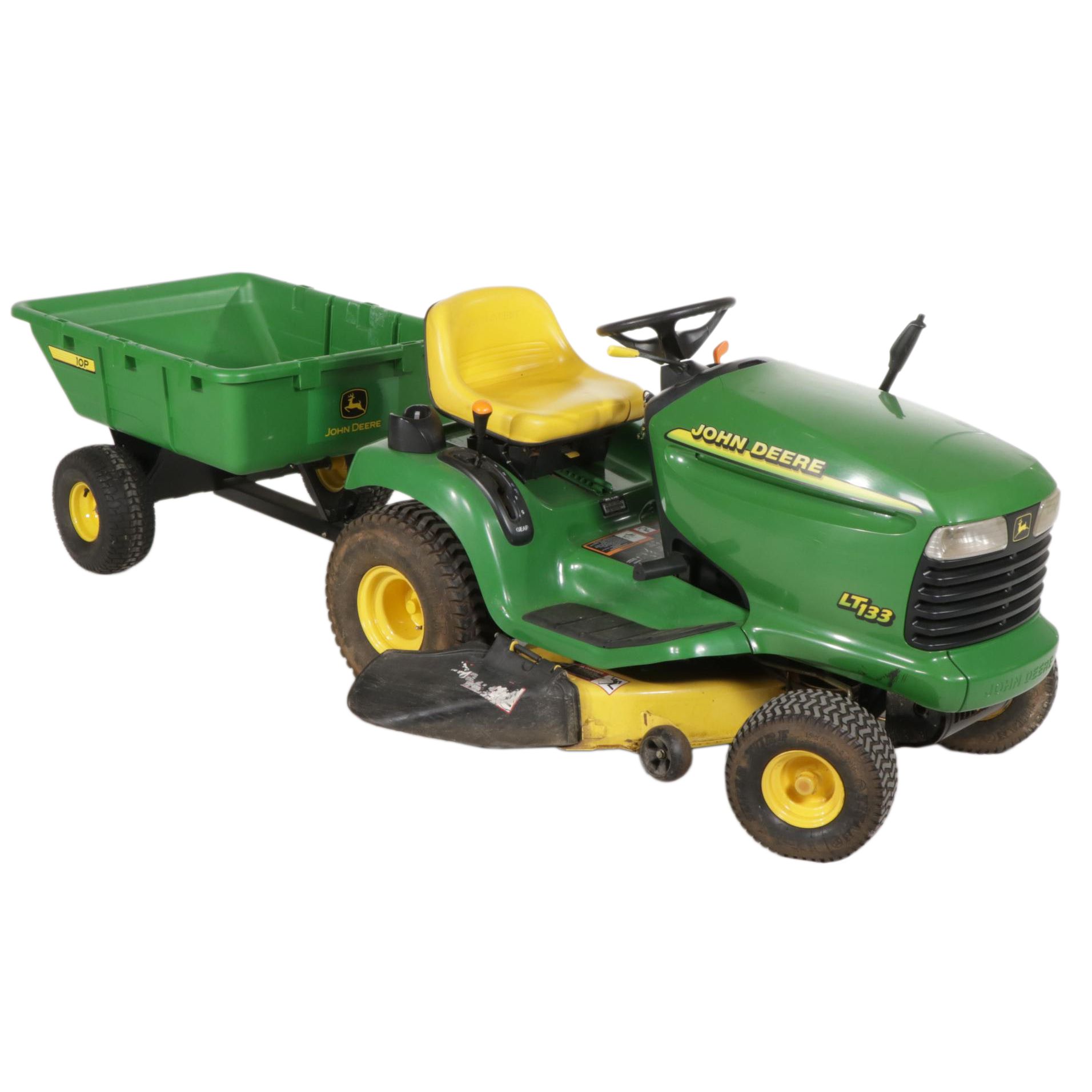 John Deere LT133 Lawn Tractor with 10P Utility Cart EBTH