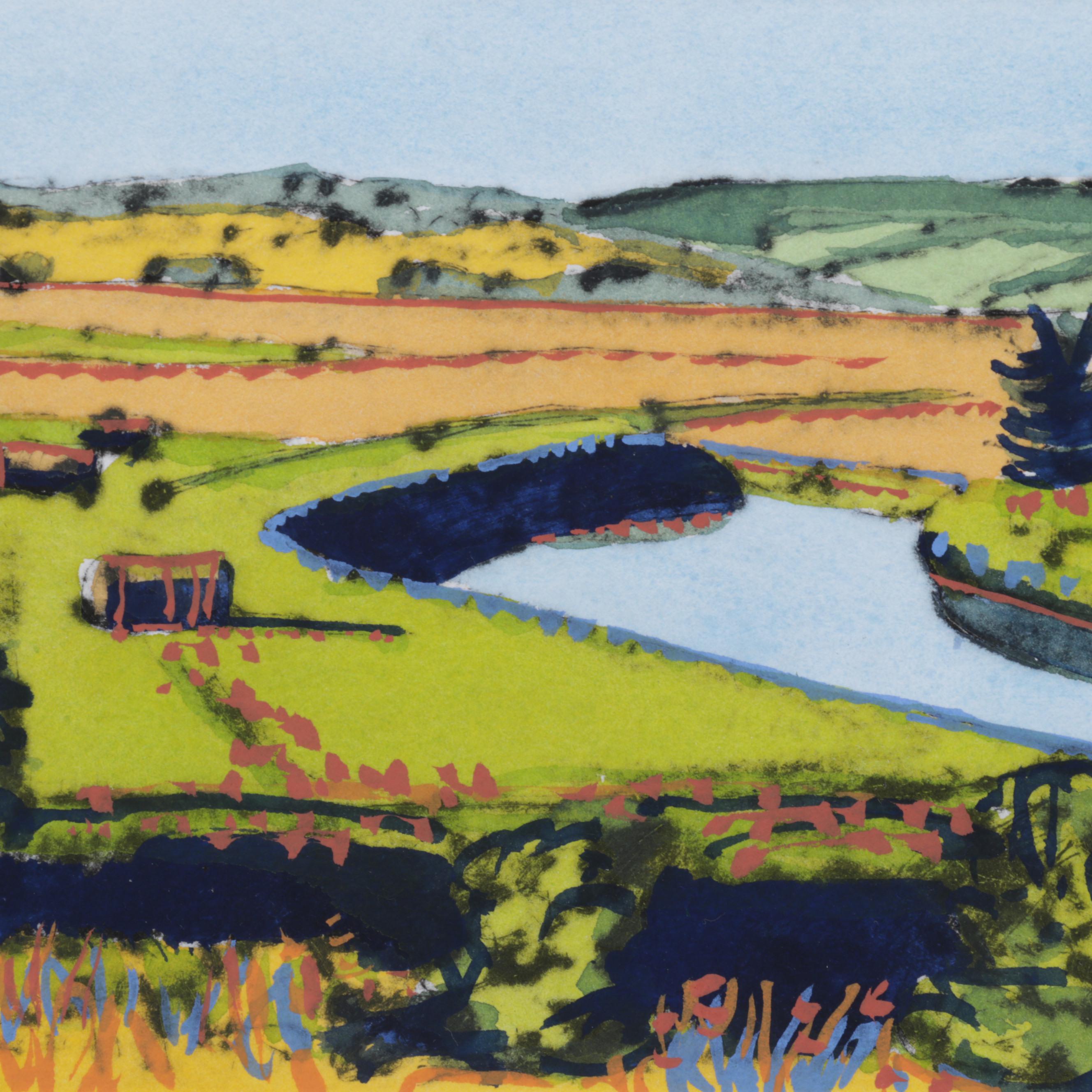 Brian Hoxha HandPainted Etching "River Bend," 21st Century EBTH