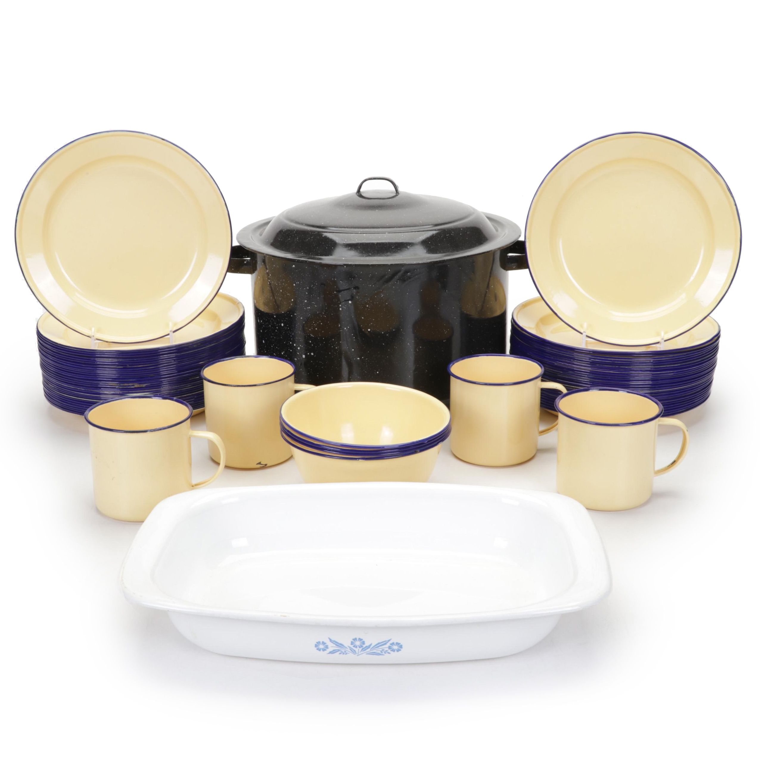 Corningware Casserole Dish with Pottery Barn and Other Enamelware EBTH