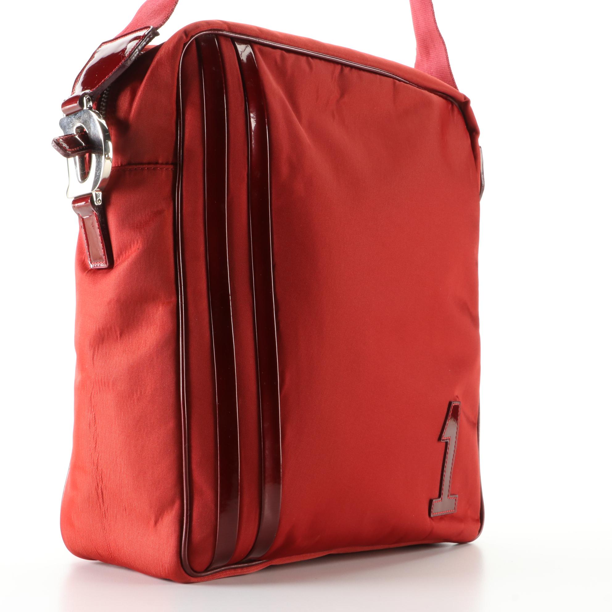 Christian Dior Crossbody Bag in Red Nylon and Patent Leather Trim EBTH