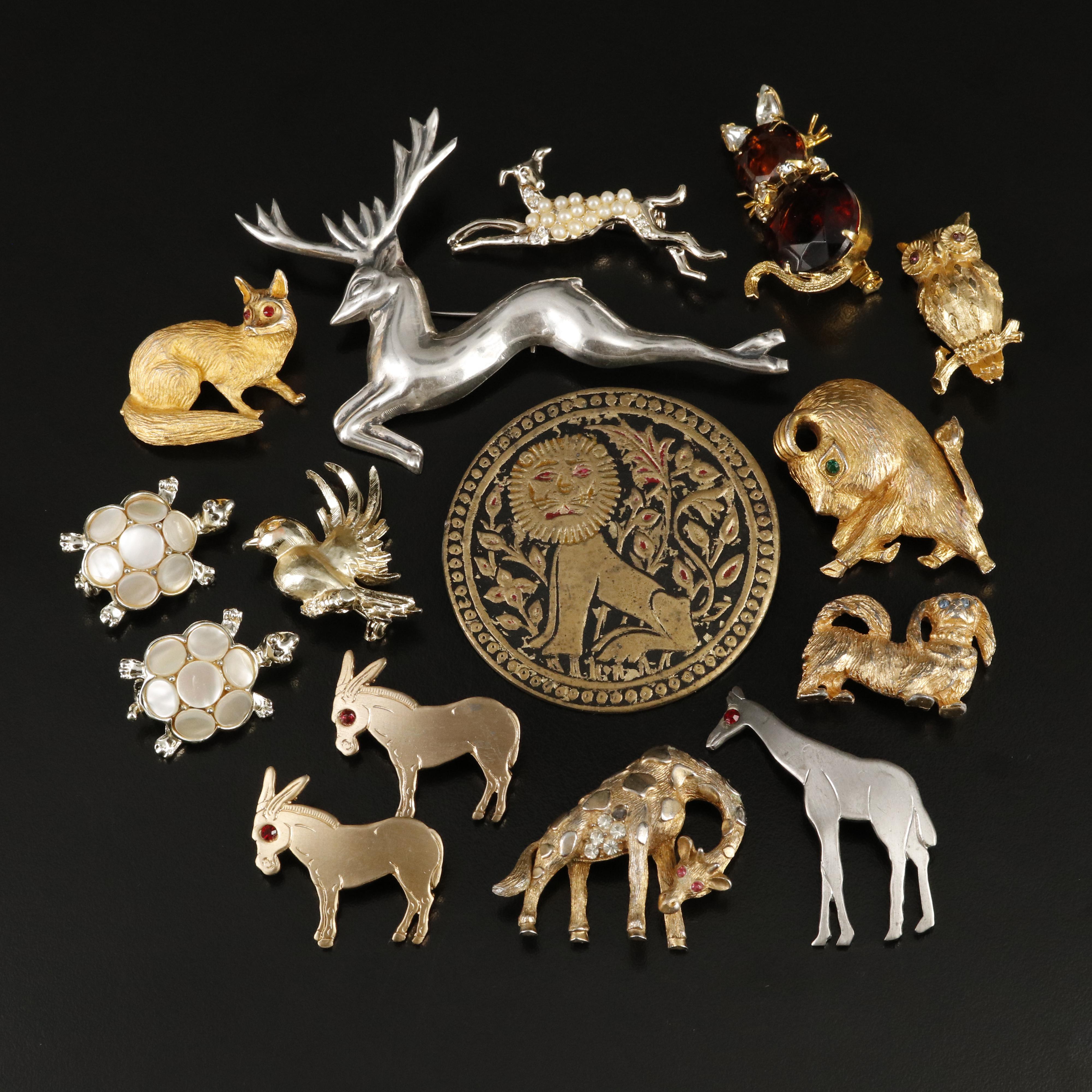 Vintage Animal Brooch Collection Including Sterling and MotherofPearl