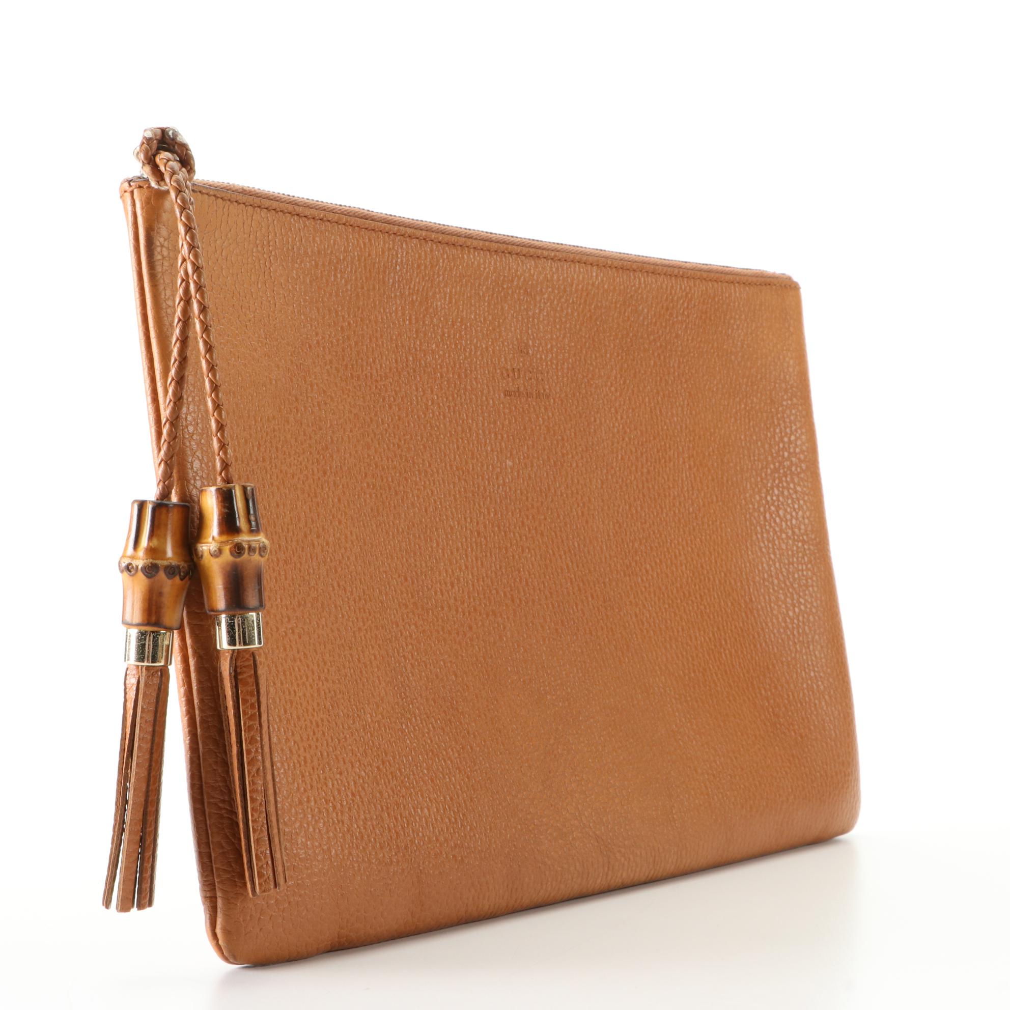 Gucci Large Bamboo Tassel Zip Clutch in FullGrained Leather EBTH