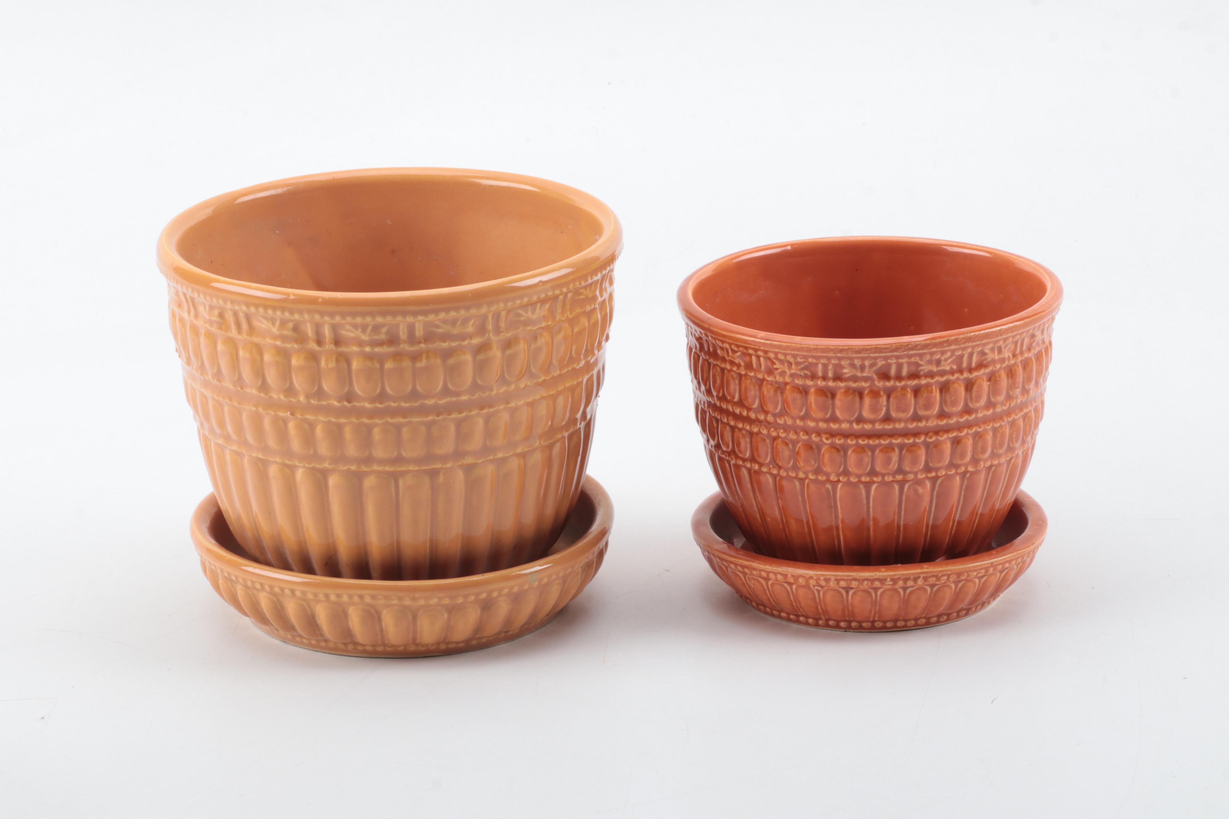 McCoy Pottery Orange and Yellow Glazed Ceramic Planters, Mid20th