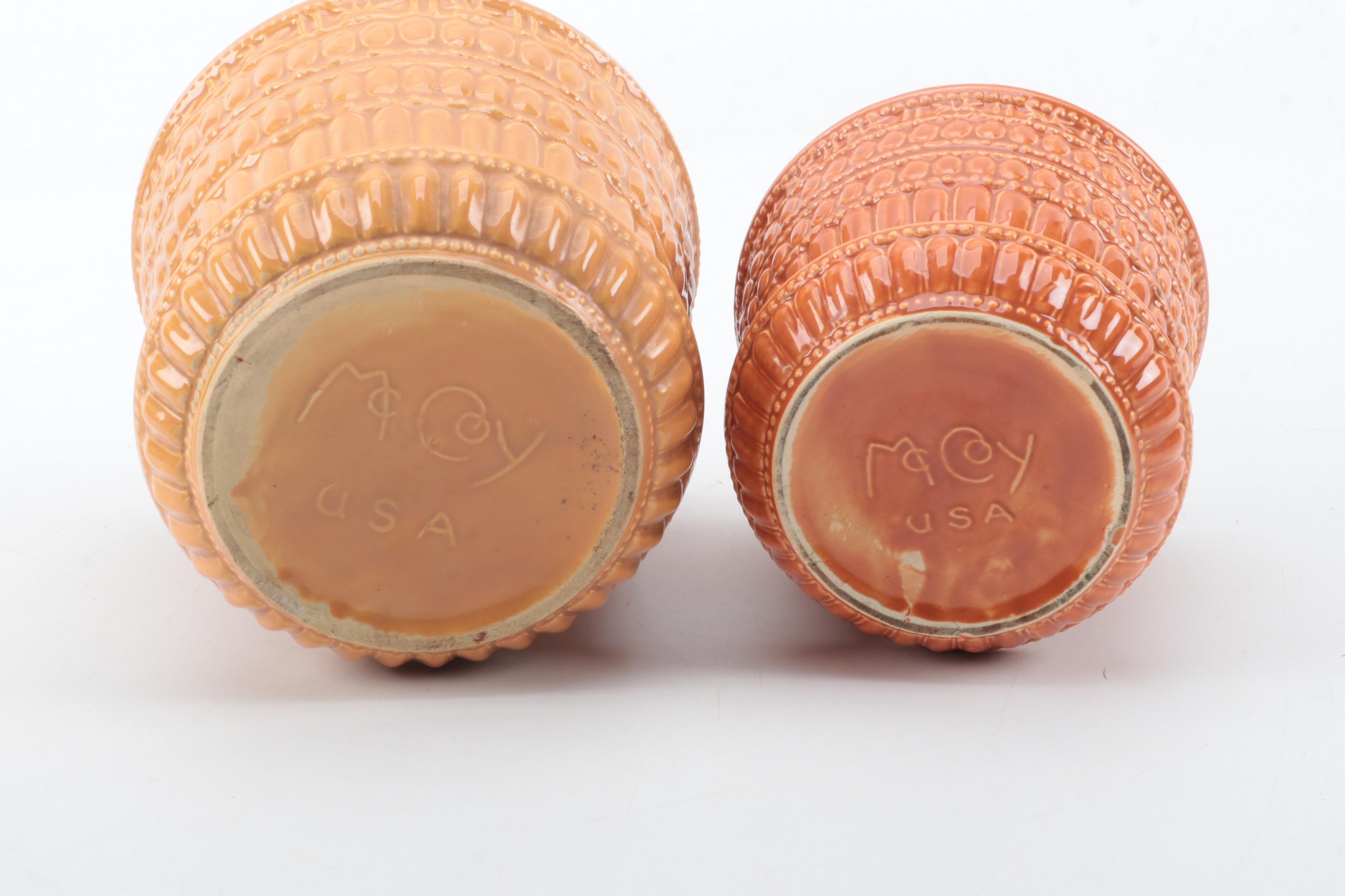 McCoy Pottery Orange and Yellow Glazed Ceramic Planters, Mid20th