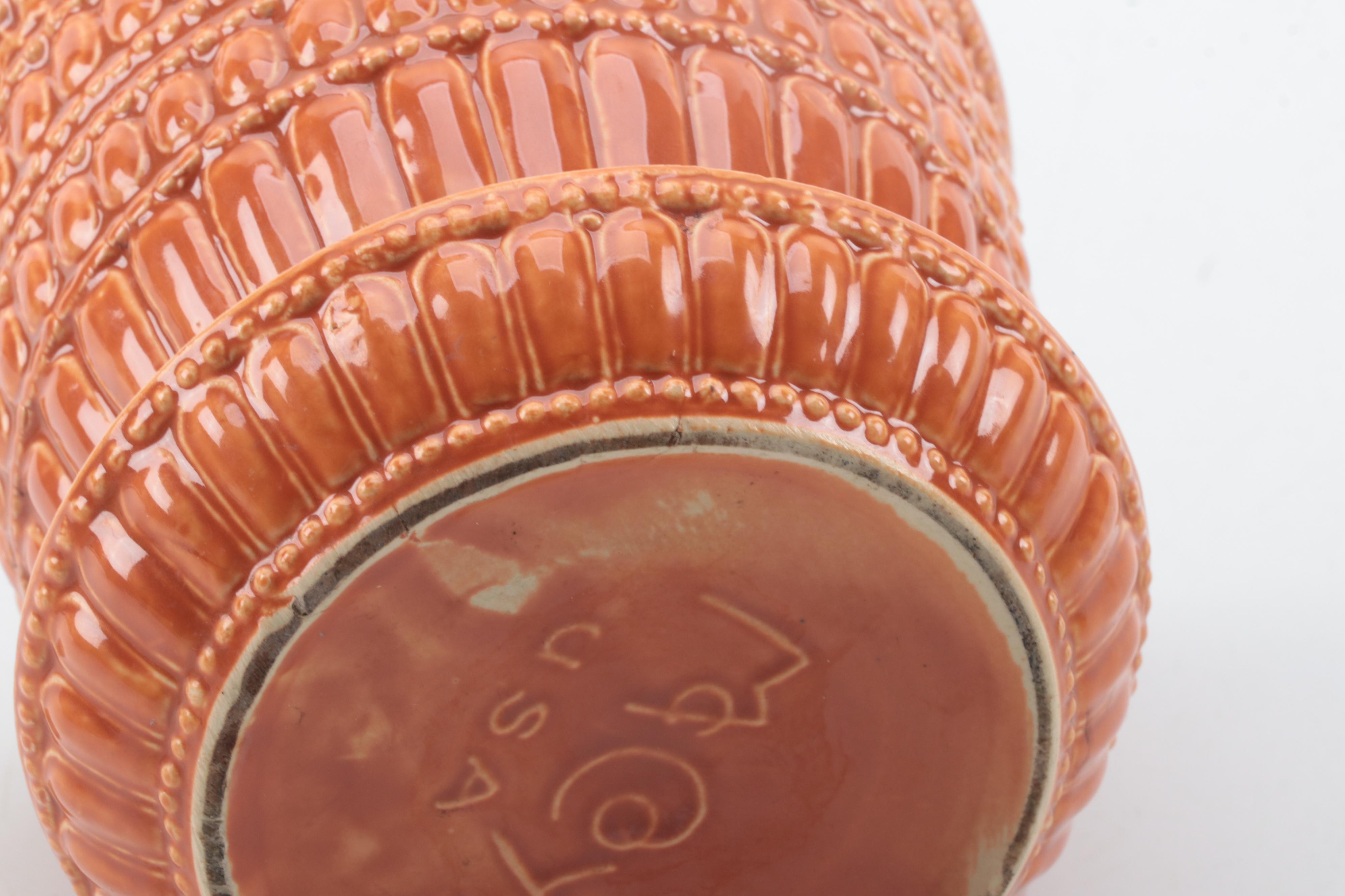 McCoy Pottery Orange and Yellow Glazed Ceramic Planters, Mid20th