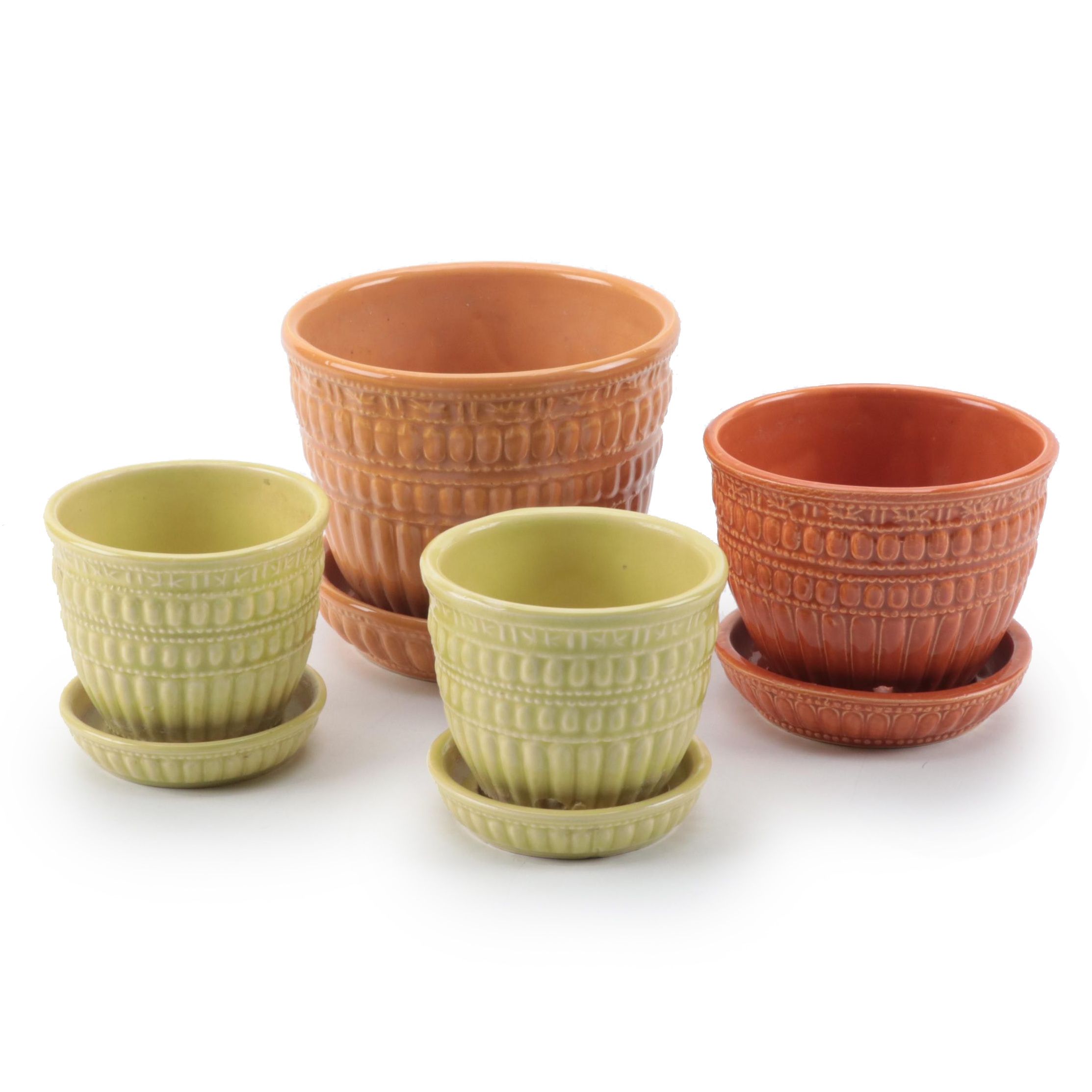 McCoy Pottery Orange and Yellow Glazed Ceramic Planters, Mid20th