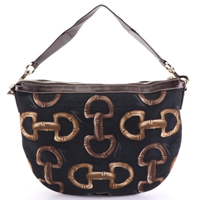 Gucci Hobo Bag in Horsebit Print Canvas with Leather Trim